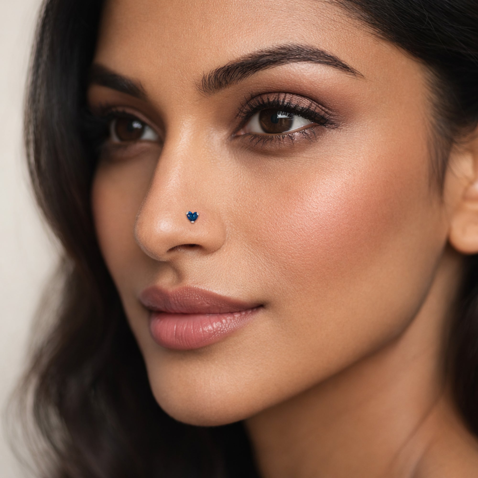 Blue Heart Stone Sterling Silver Nose Pin