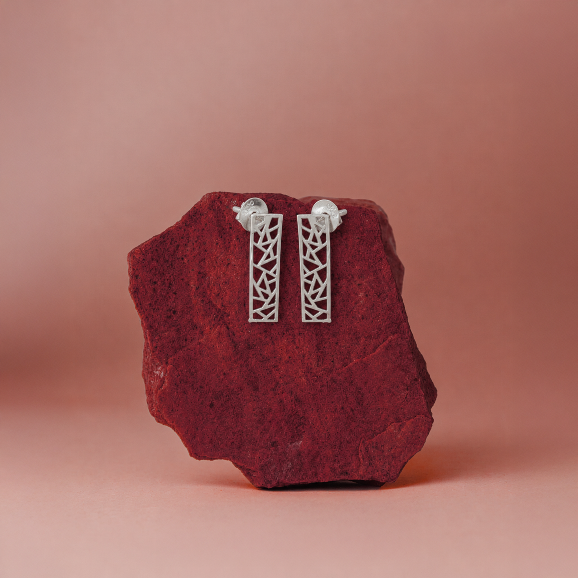 925 Sterling Silver Geometric Bar Stud Earrings | Minimalist Openwork Rectangle Earrings | Contemporary Everyday Jewelry