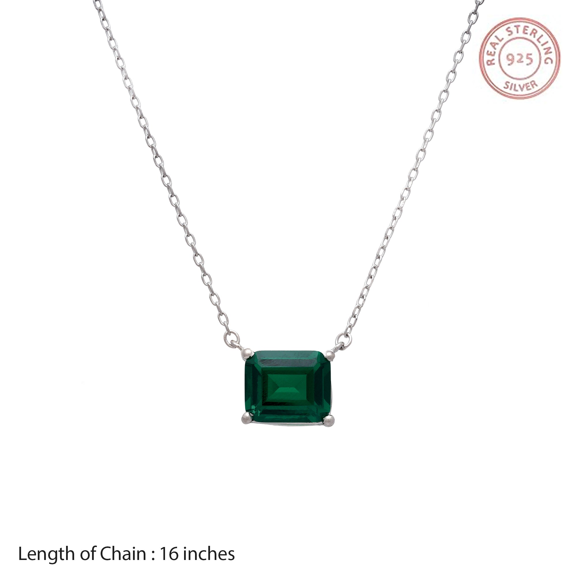 Emerald Cut Green Stone Pendant Necklace in 925 Sterling Silver