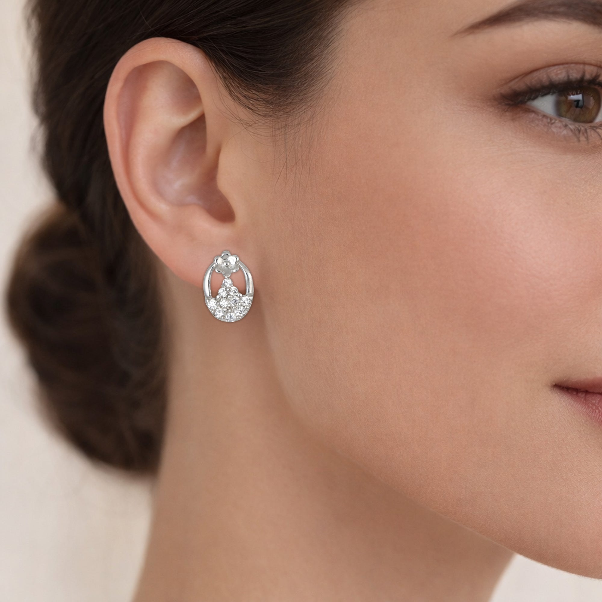 925 Sterling Silver Floral Cluster Stud Earrings for Women | Minimal Diamond-Style Sparkle