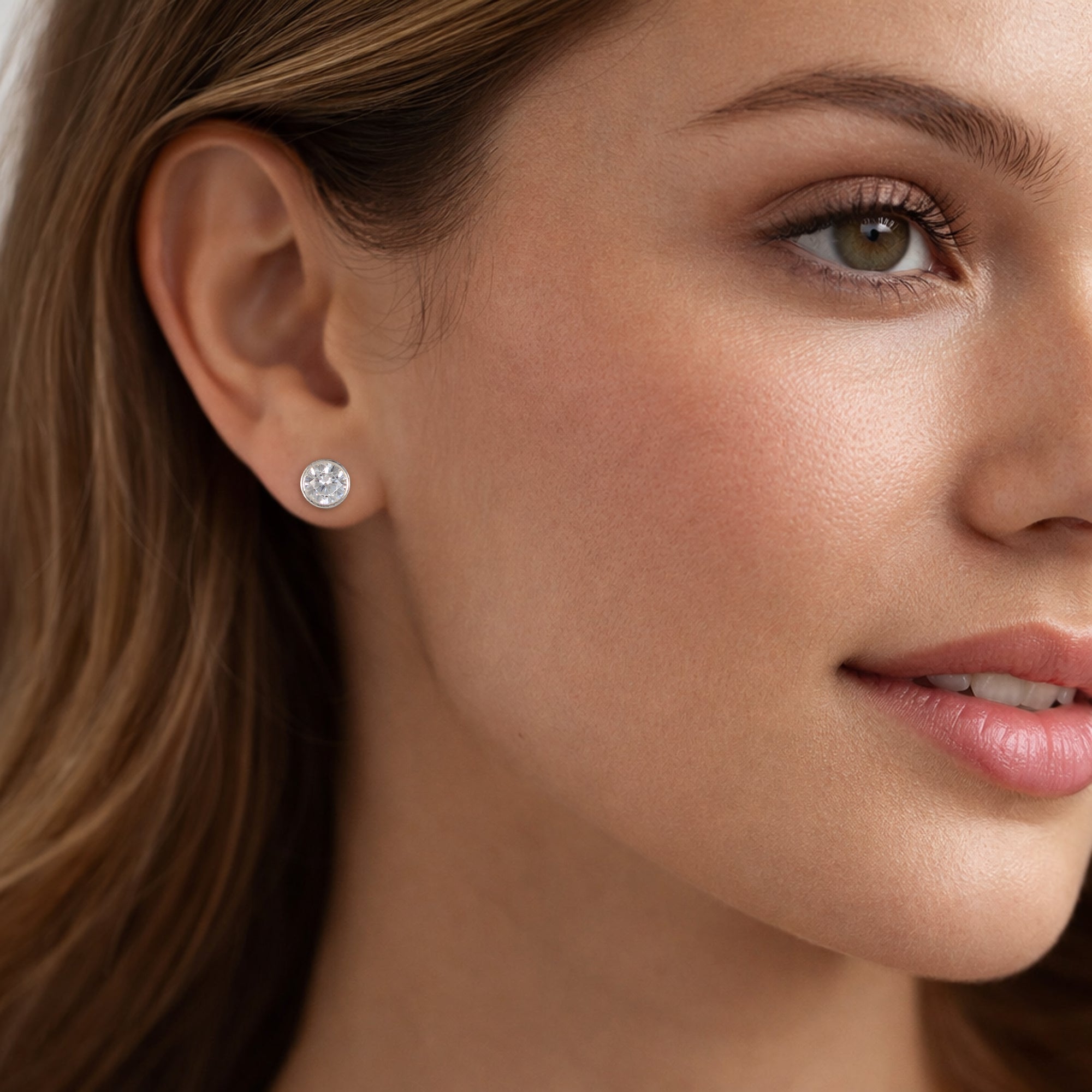 Classic Round Solitaire Stud Earrings in Sterling Silver
