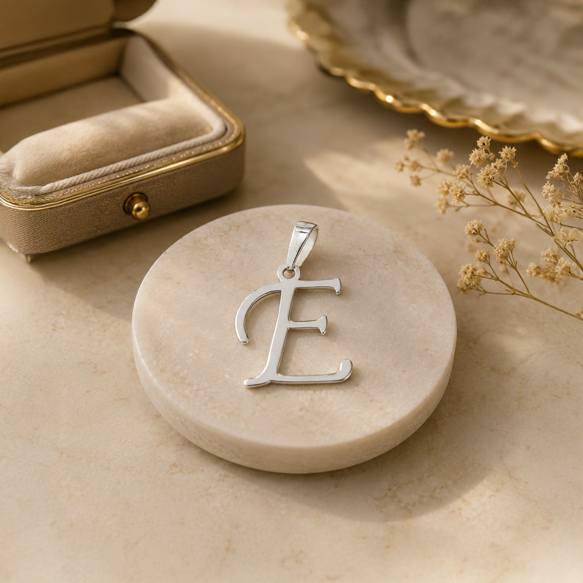 Personalized Initial "E" Pendant Necklace | 925 Sterling Silver Alphabet Charm