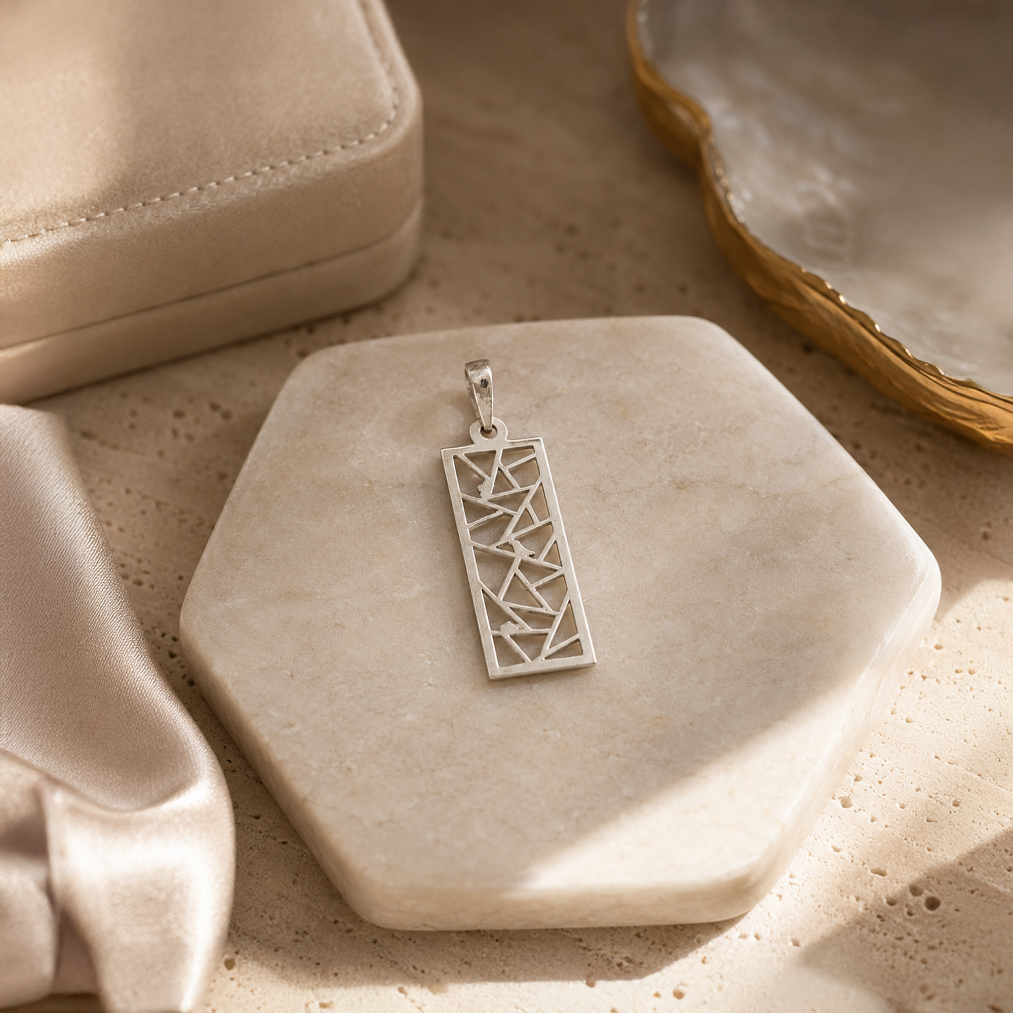 925 Sterling Silver Geometric Rectangle Pendant Necklace | Modern Abstract Cutwork Pendant | Minimalist Contemporary Jewelry