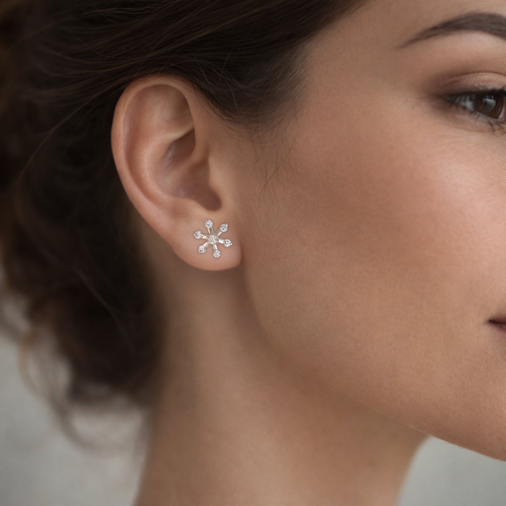 925 Sterling Silver Clear Stone Starburst Stud Earrings | Floral Sparkle Design