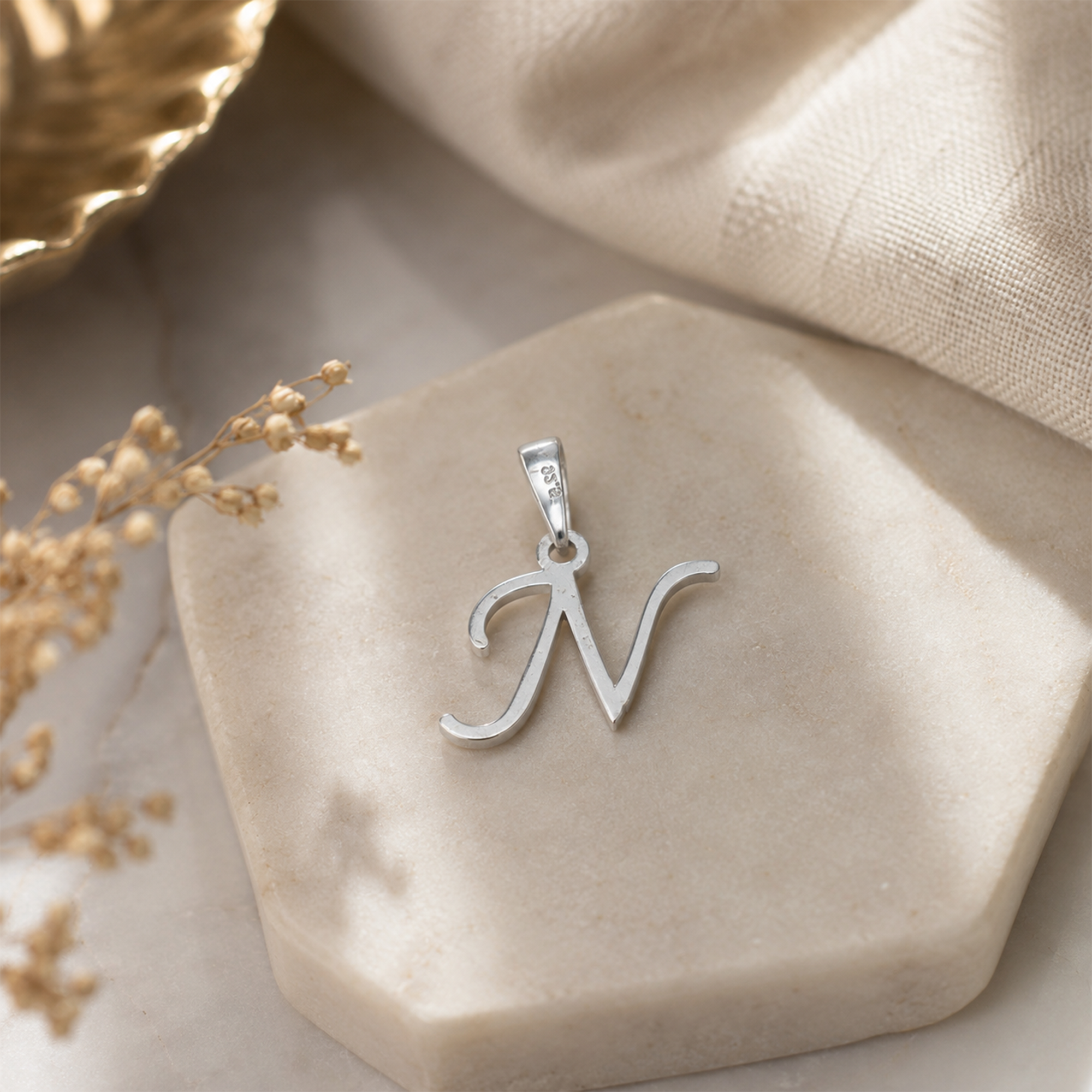 Personalized Initial "N" Pendant Necklace | 925 Sterling Silver Alphabet Charm
