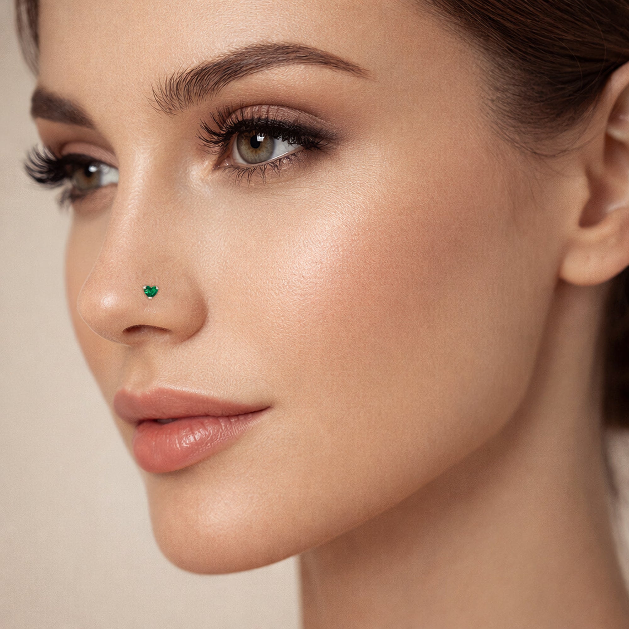 Sterling Silver Green Heart Nose Pin