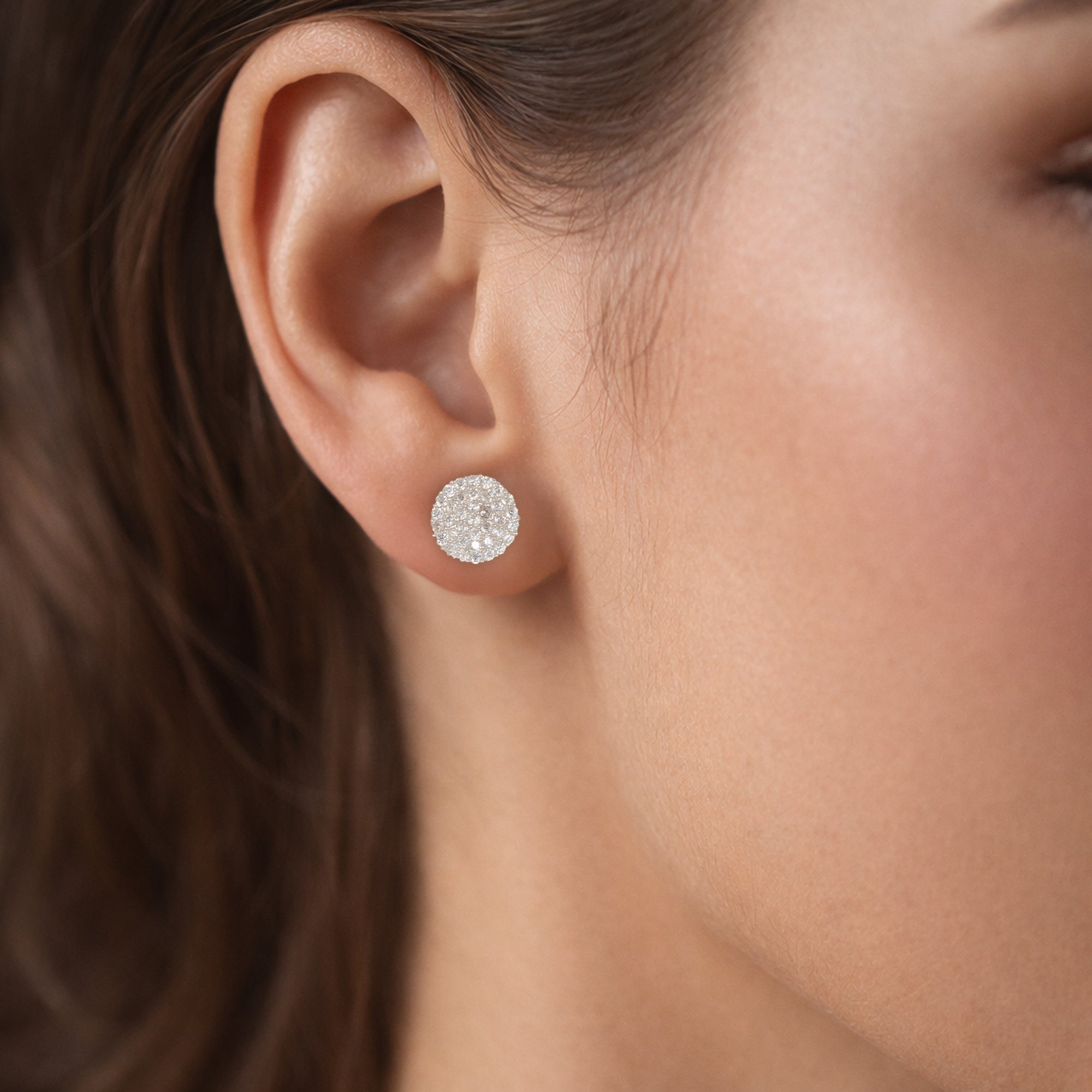 925 Sterling Silver Round Pavé Stud Earrings for Women | Diamond-Style Sparkle Studs