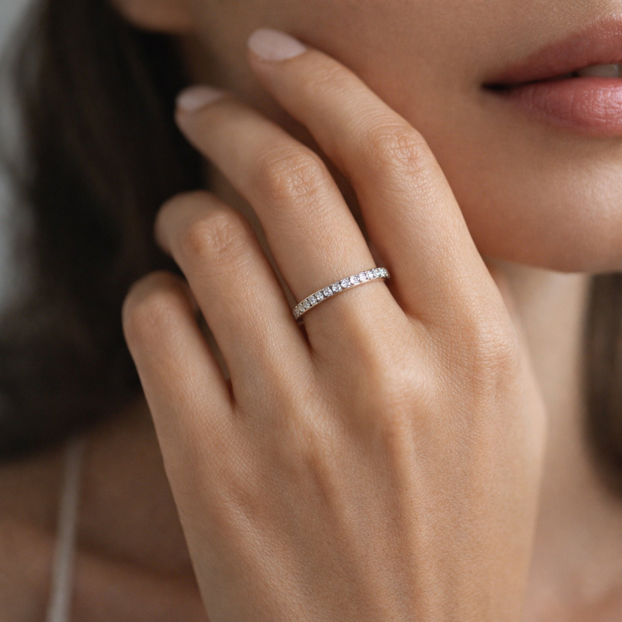 Diamond-Style CZ Eternity Ring in 925 Sterling Silver – Adjustable Slim Band