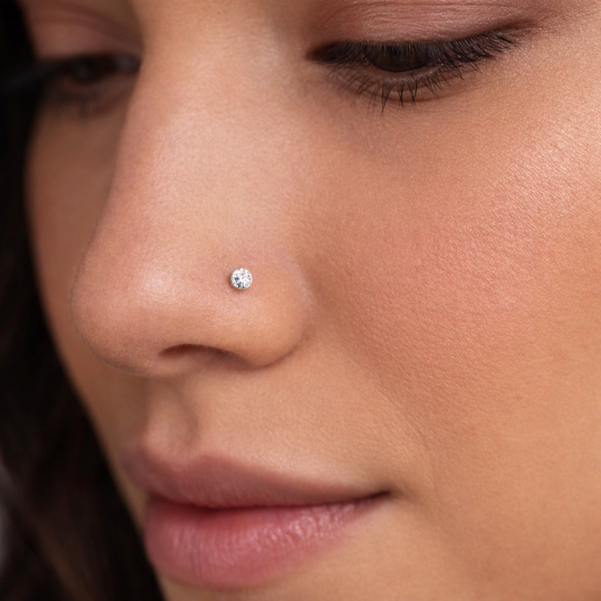 Minimal Round Solitaire Nose Pin in 925 Sterling Silver