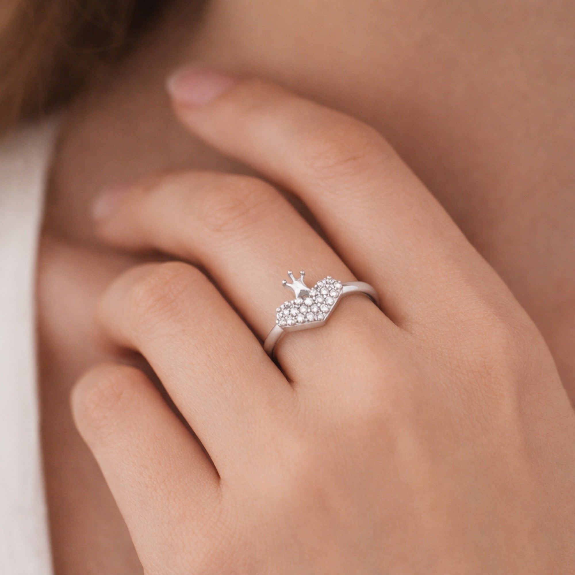 S925 Sterling Silver Crown Heart Ring for Women | Zircon Studded Princess Design Ring
