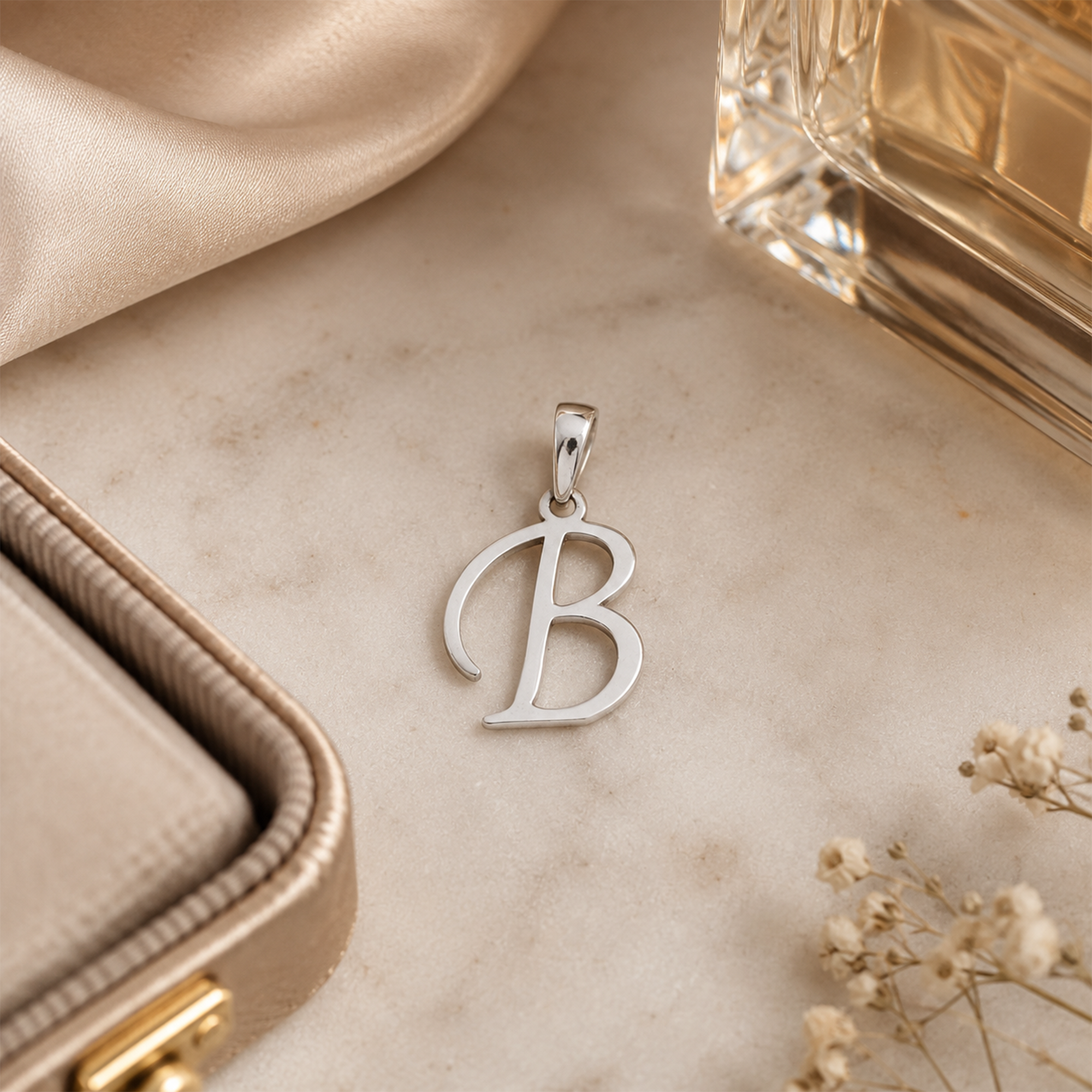 Personalized Initial "B" Pendant Necklace | 925 Sterling Silver Alphabet Charm