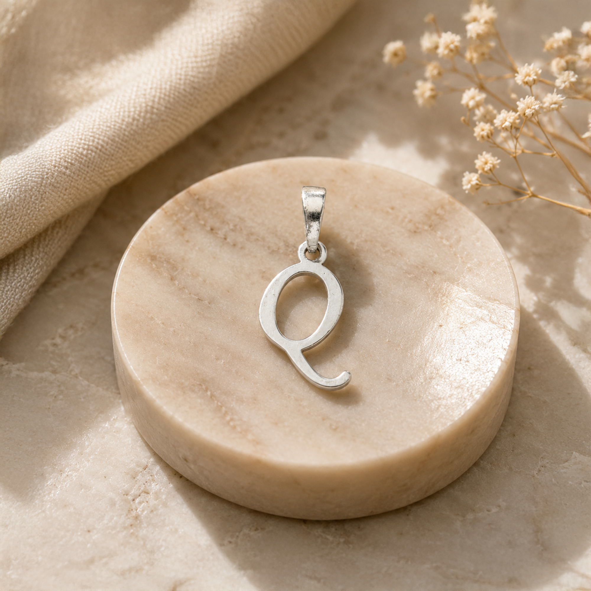 Personalized Initial "Q" Pendant Necklace | 925 Sterling Silver Alphabet Charm