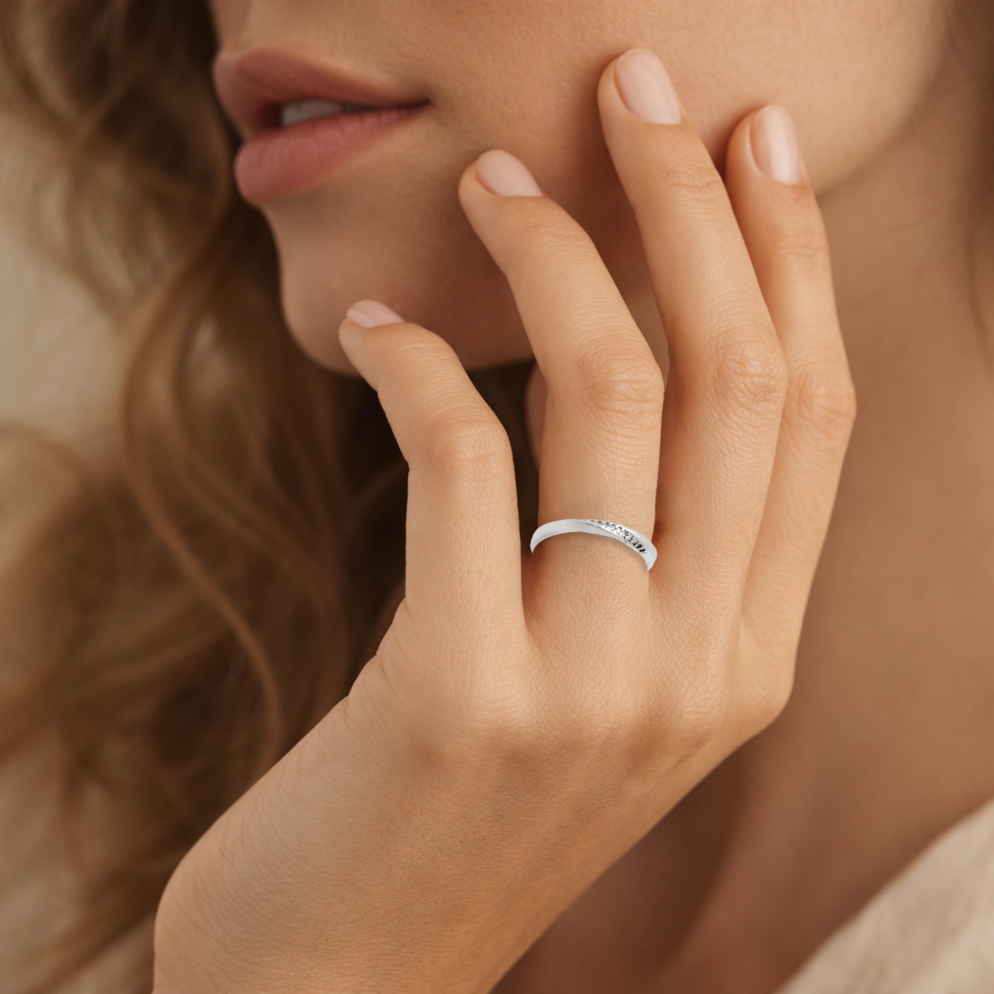 925 Sterling Silver Adjustable CZ Ring for Women | Minimal Crystal Studded Open Band Ring