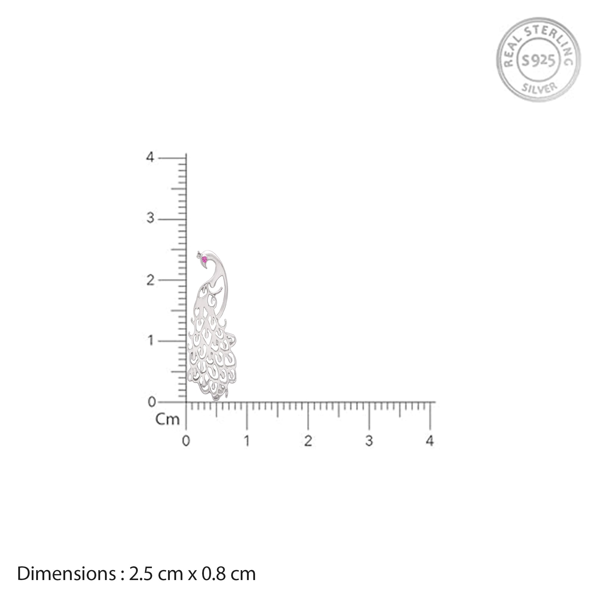 925 Sterling Silver Peacock Motif Stud Earrings with Pink Stone Accent