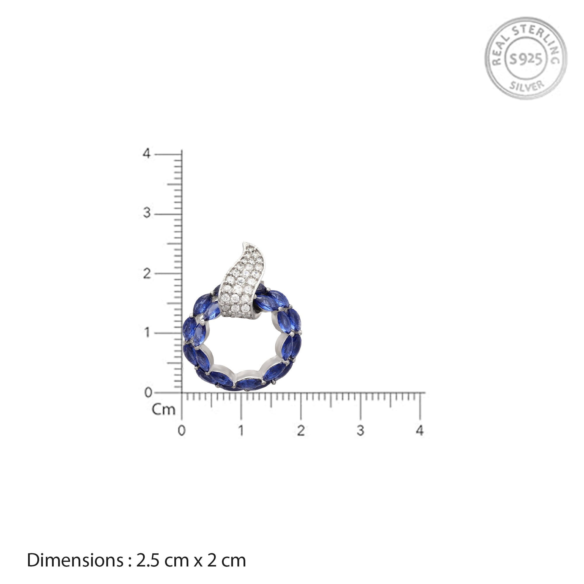 925 Sterling Silver Blue Stone Circle Stud Earrings with CZ Accent | Elegant Designer Earrings for Women