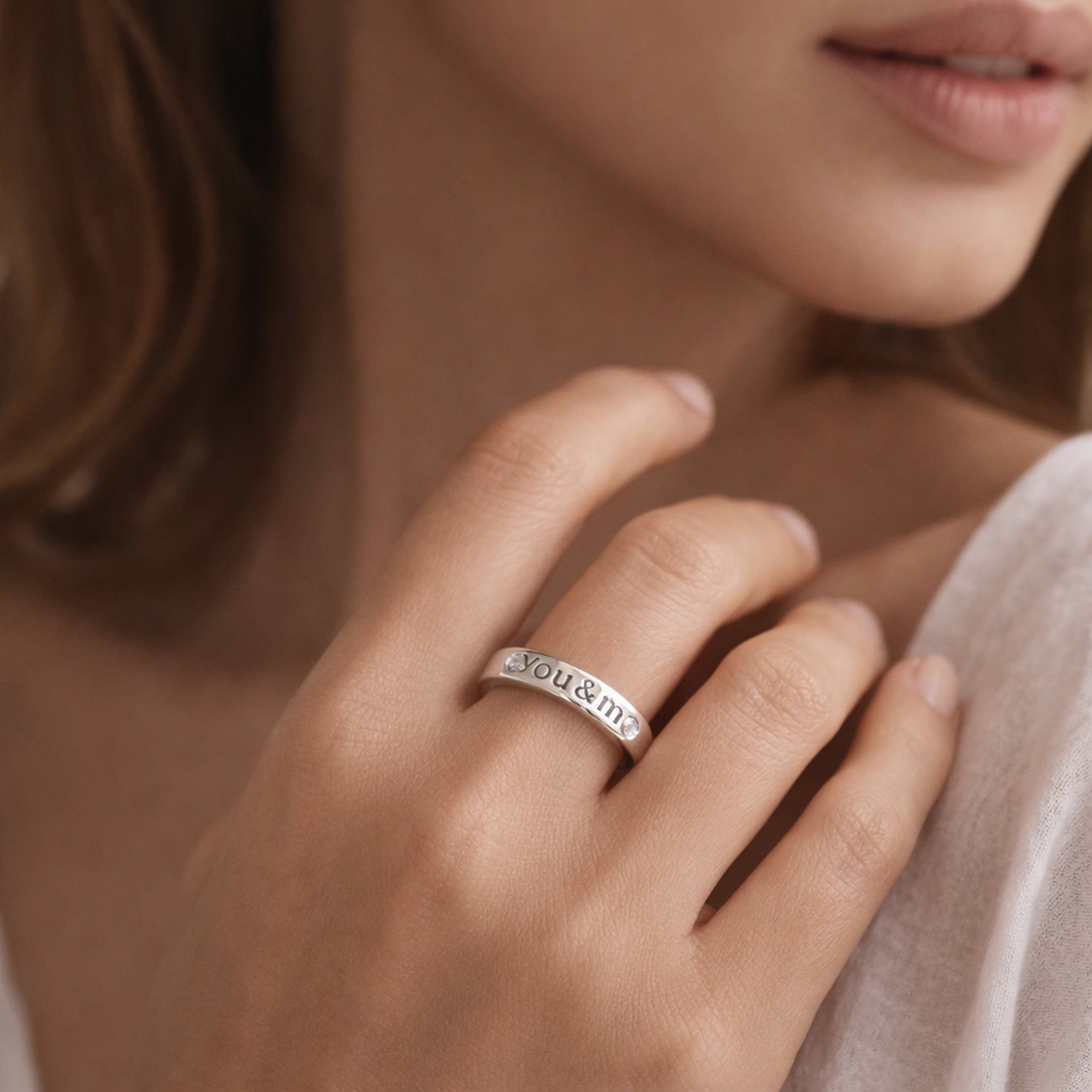 “You & Me” Engraved Ring in 925 Sterling Silver – Adjustable Band with CZ Accents