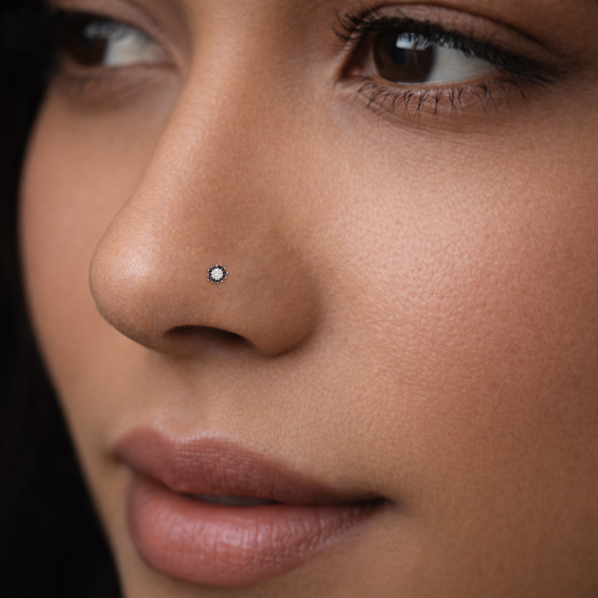 TVISVA JEWELS 925 Sterling Silver Floral Nose Pin for Women with White & Black Cubic Zirconia