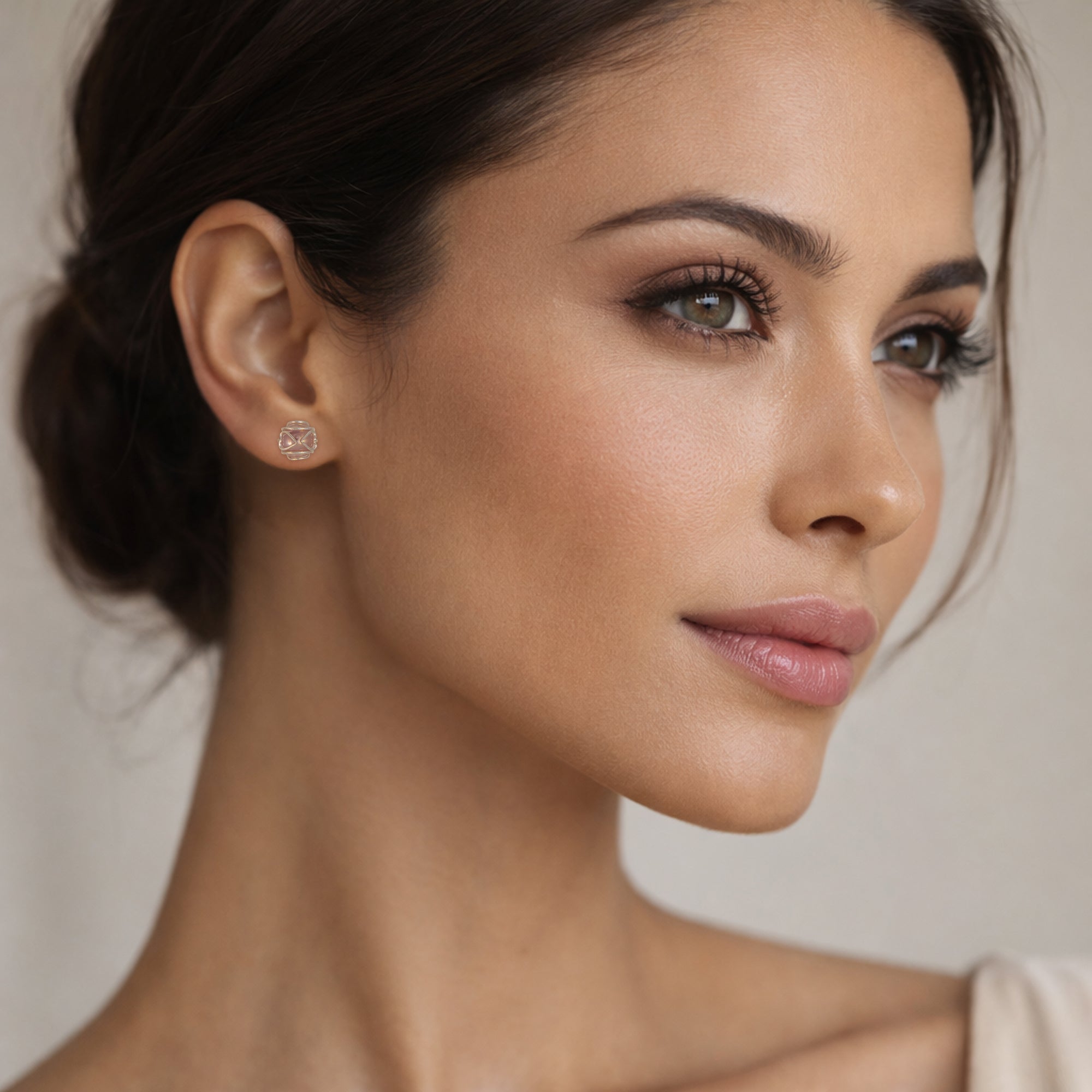 Blush Pink Bead Stud Earrings for Women | 925 Sterling Silver Wire Wrapped Studs