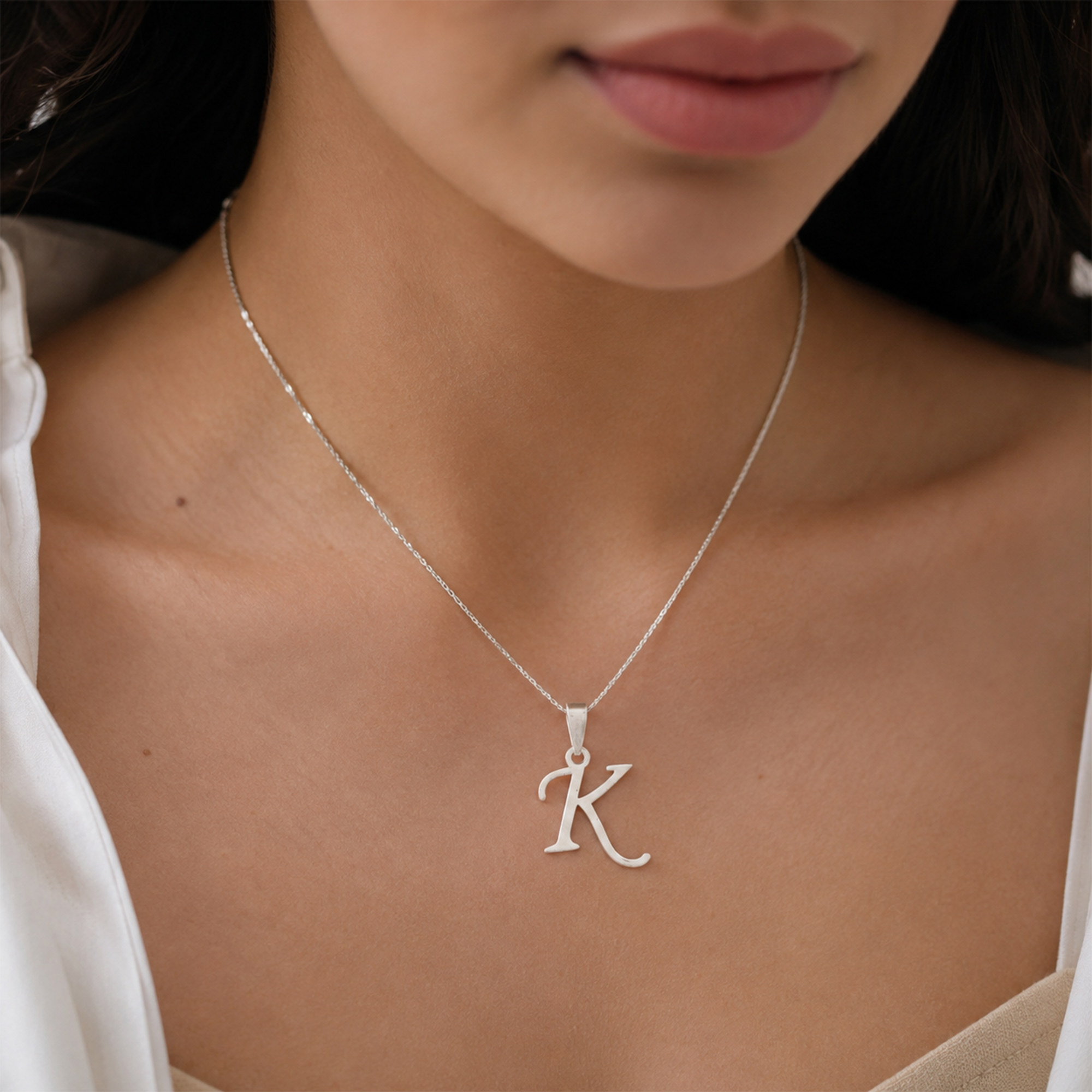 925 Sterling Silver K Initial Pendant | Personalized Alphabet Necklace Charm | Minimalist Letter K Pendant