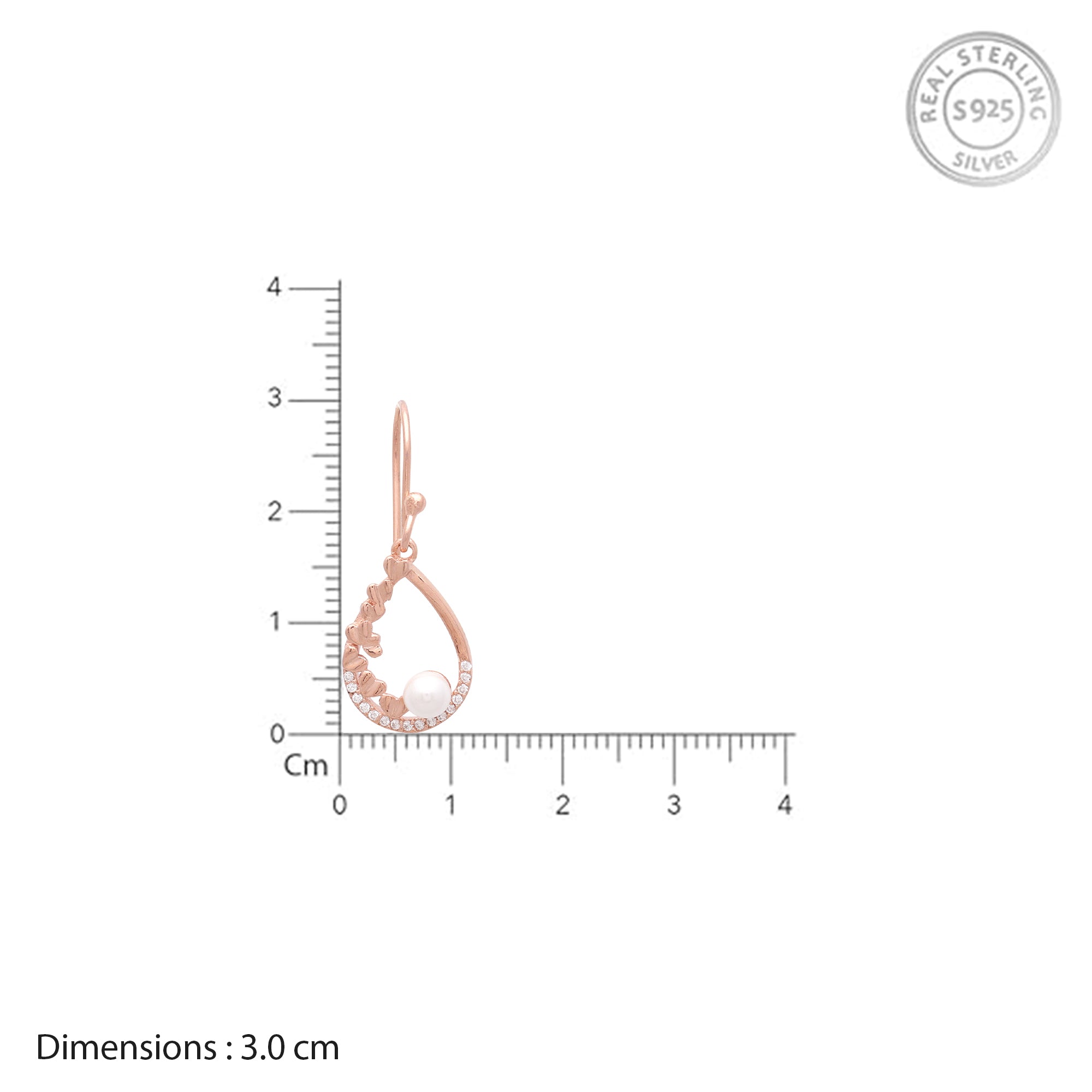 925 Sterling Silver Rose Gold-Plated Teardrop Pearl Drop Earrings with Crystal Accents