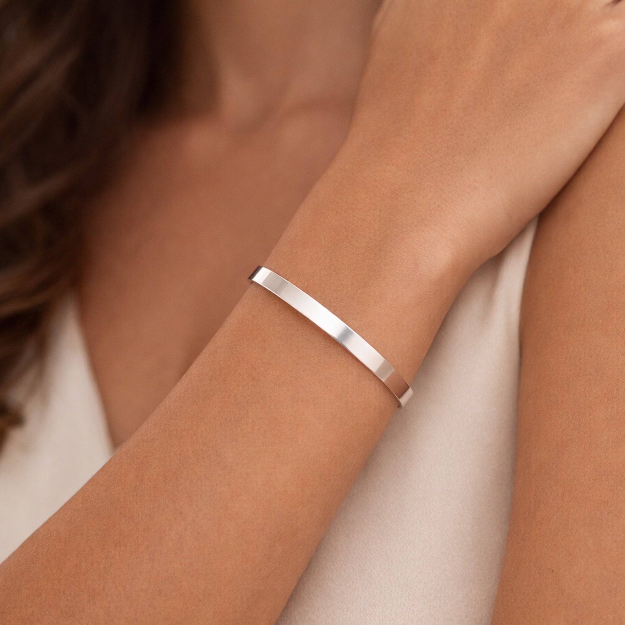 925 Sterling Silver Minimal Open Cuff Bracelet for Women