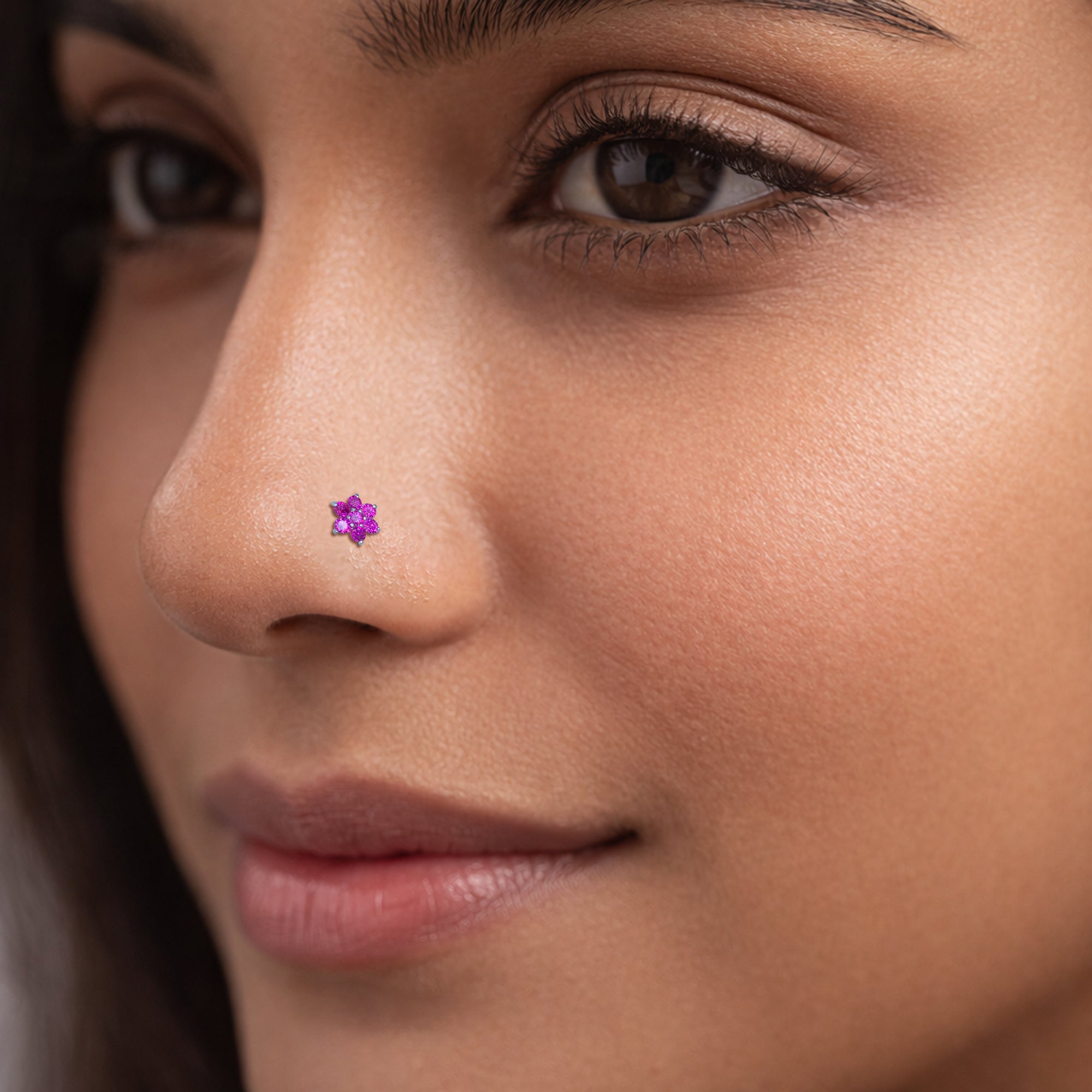 925 Sterling Silver Pink Floral Nose Pin | Elegant Flower Design Nose Stud for Women & Girls