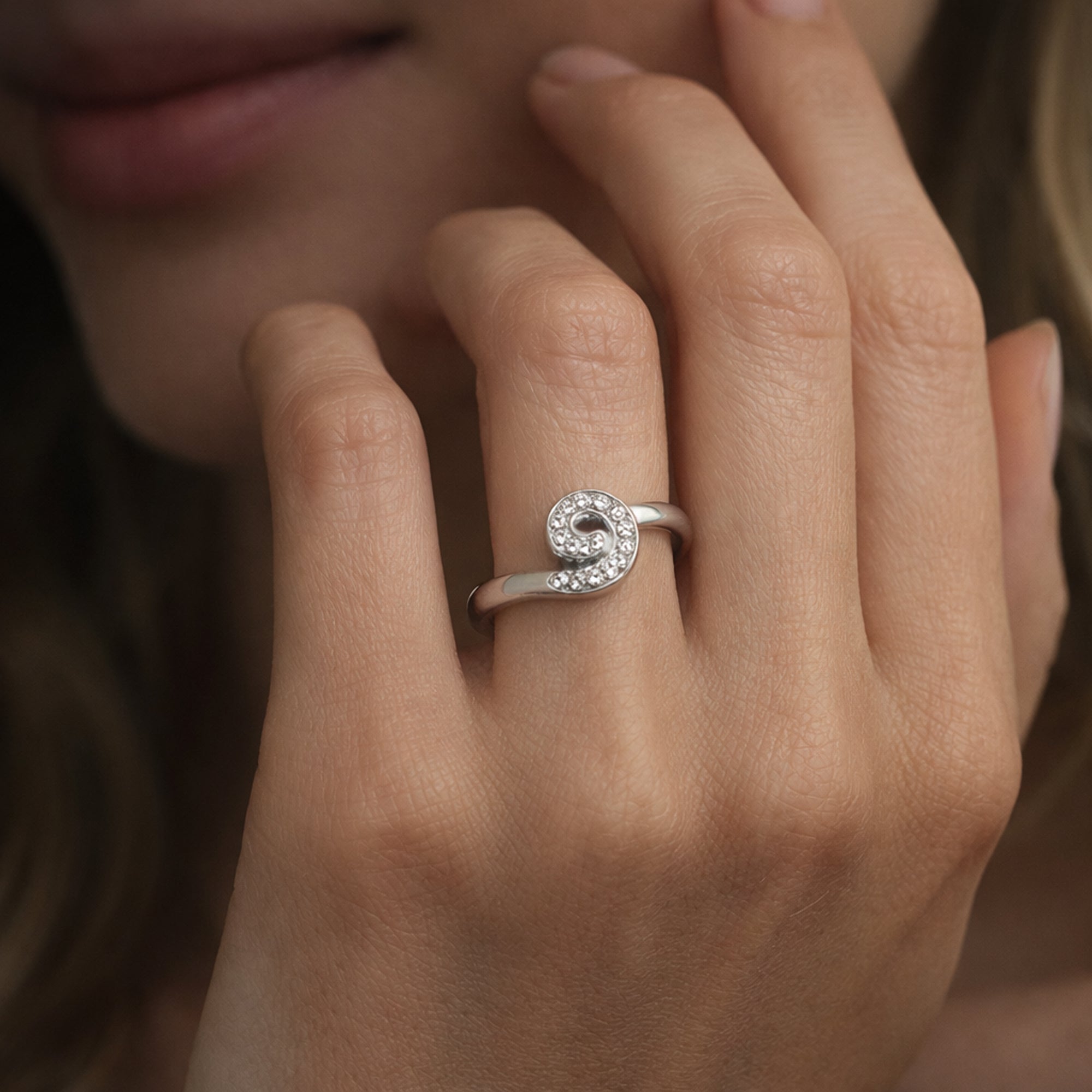 Sterling Silver Spiral CZ Adjustable Ring