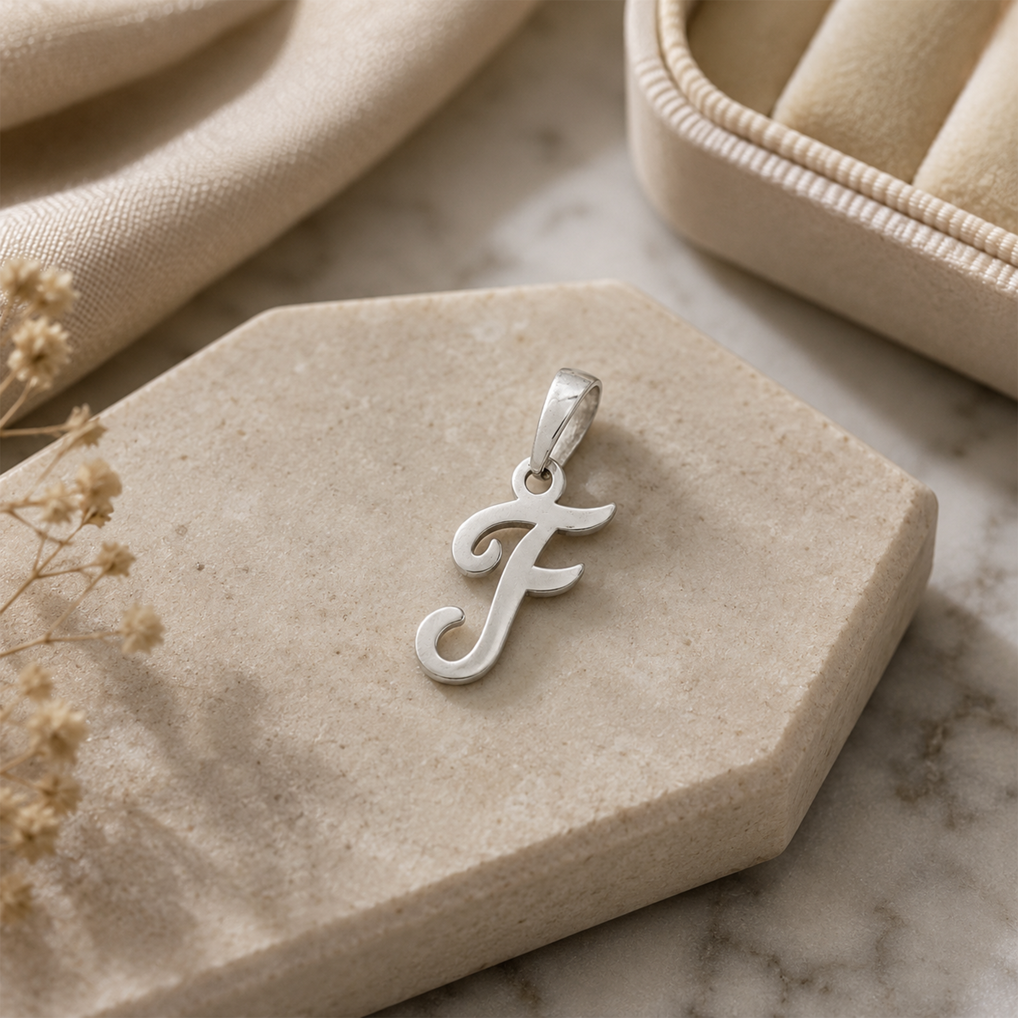 Personalized Initial "F" Pendant Necklace | 925 Sterling Silver Alphabet Charm