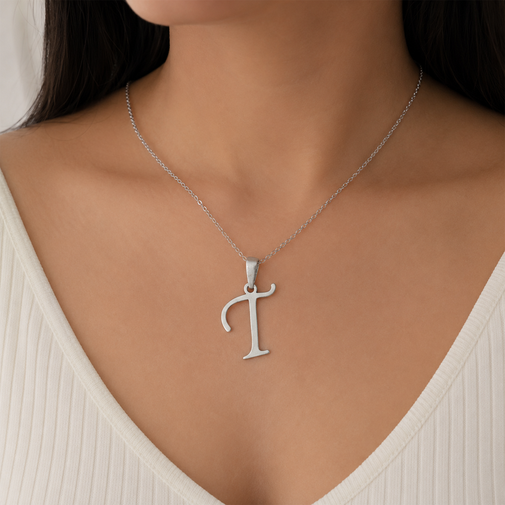 925 Sterling Silver T Initial Pendant | Personalized Alphabet Necklace Charm | Elegant Letter T Pendant