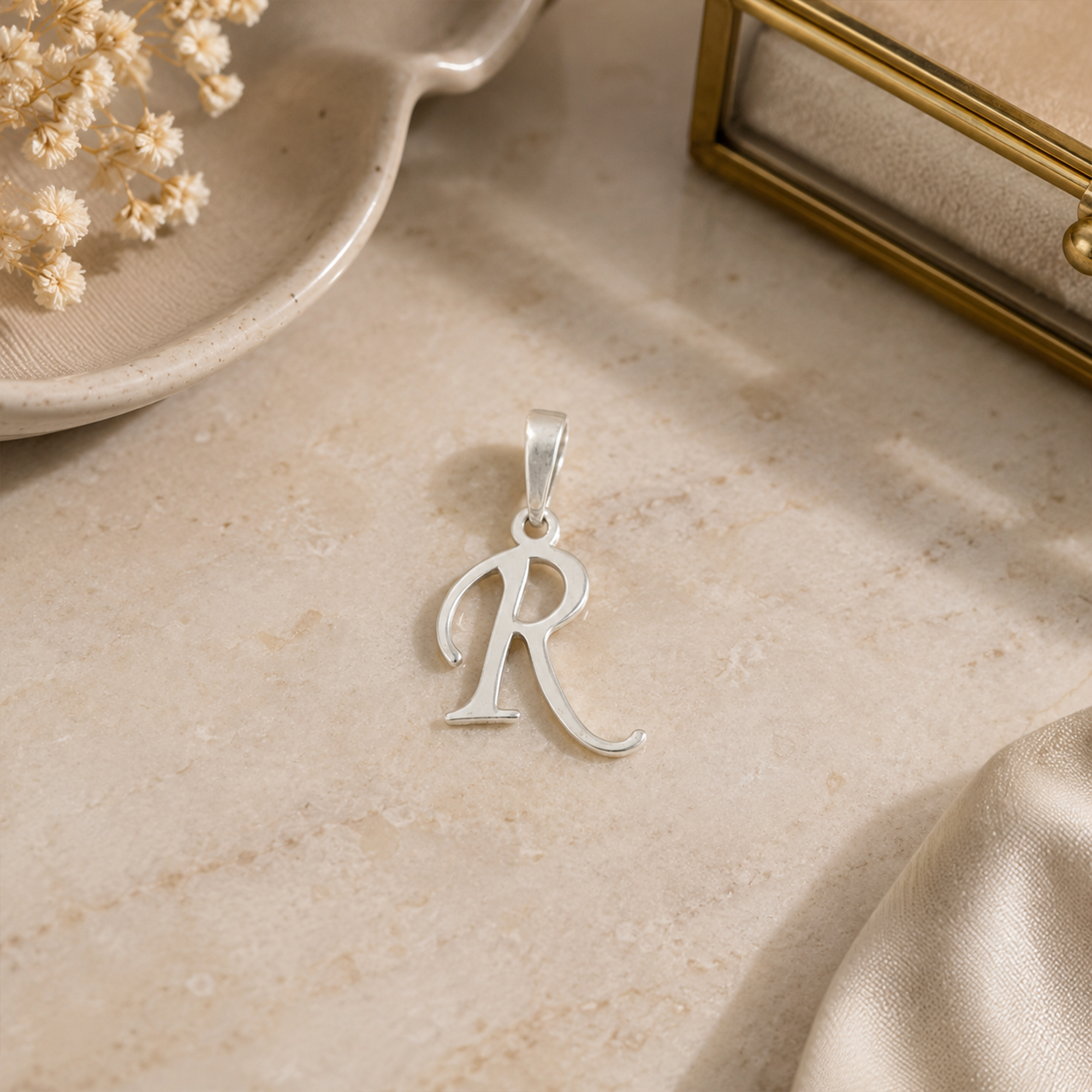 Personalized Initial "R" Pendant Necklace | 925 Sterling Silver Alphabet Charm
