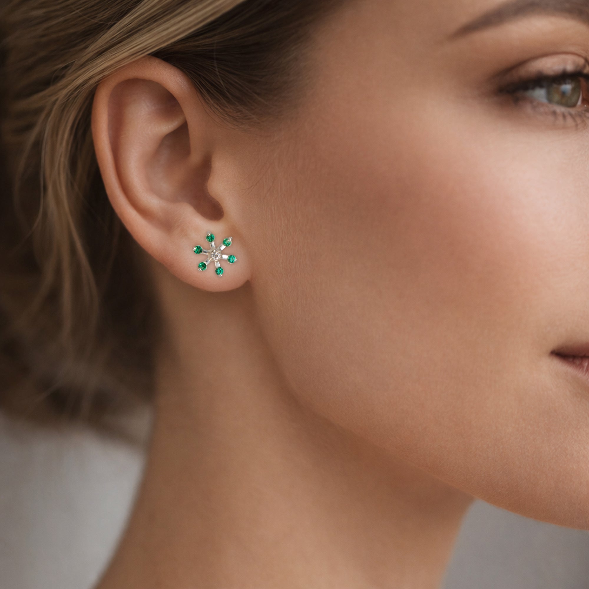 925 Sterling Silver Snowflake Stud Earrings for Women | CZ Diamond Star Floral Design