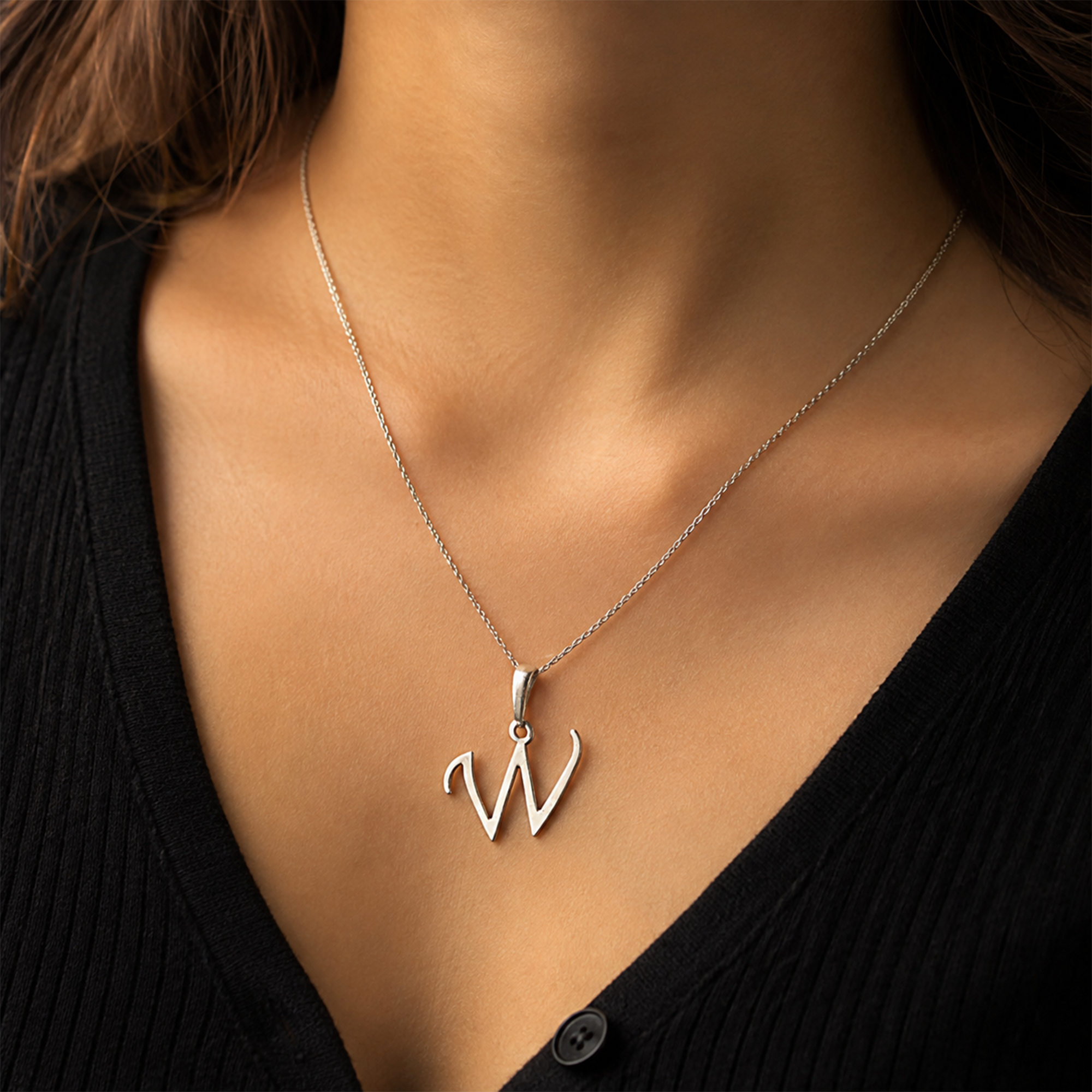 925 Sterling Silver W Initial Pendant | Personalized Alphabet Necklace Charm | Elegant Letter W Pendant