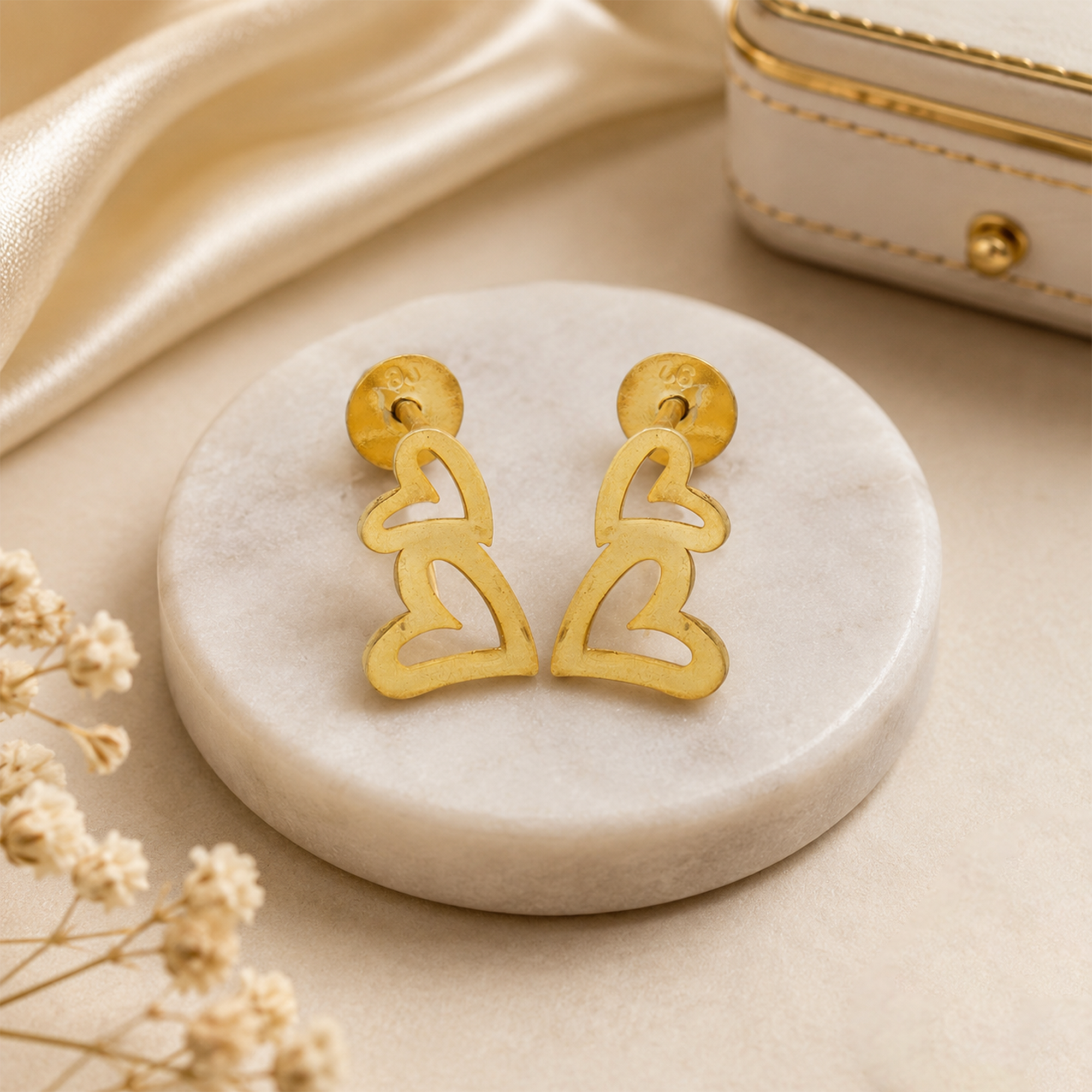 925 Sterling Silver Gold-Plated Double Heart Stud Earrings | Minimalist Open Heart Earrings | Romantic Everyday Jewelry
