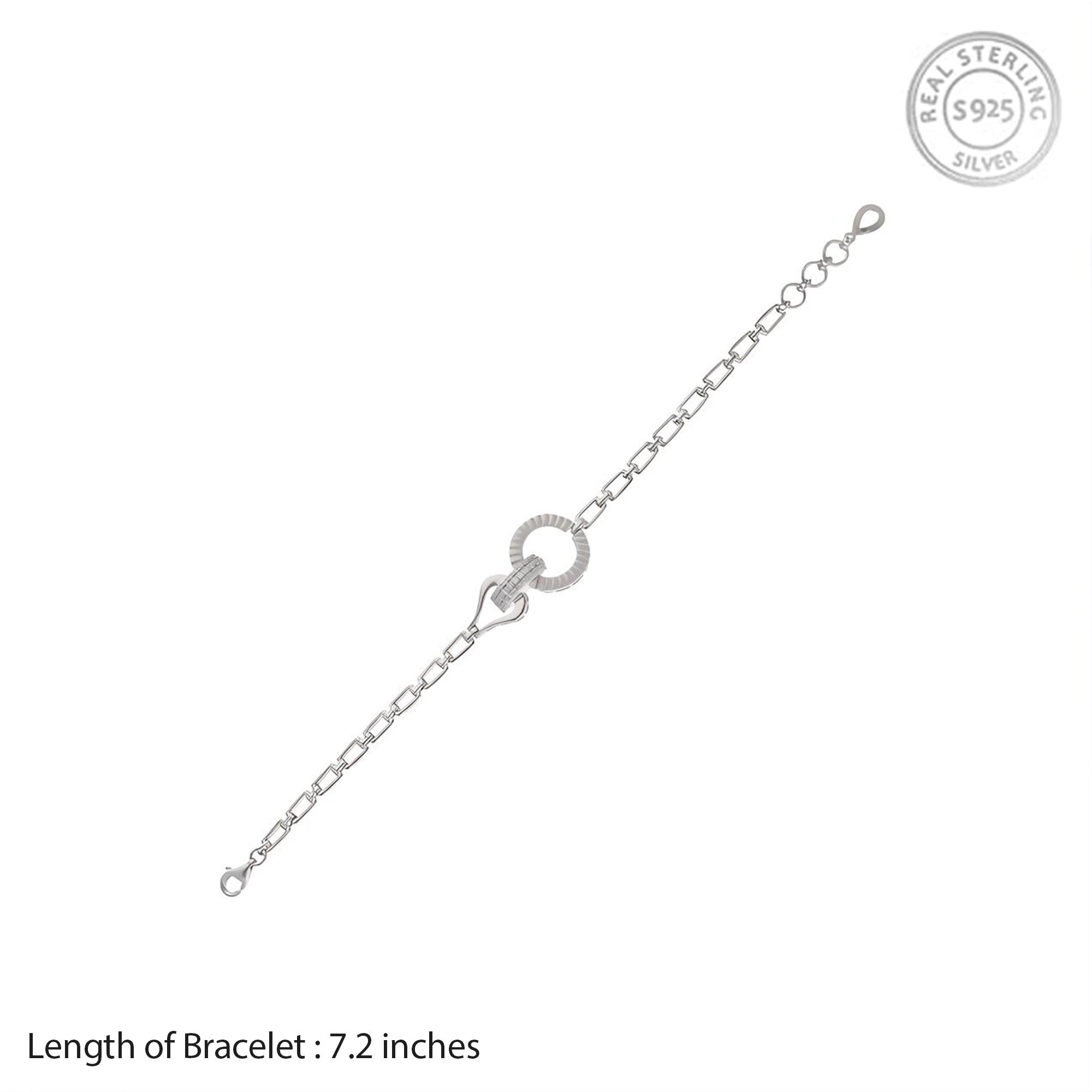 Geometric Silver Chain Bracelet with Textured Circle Accent