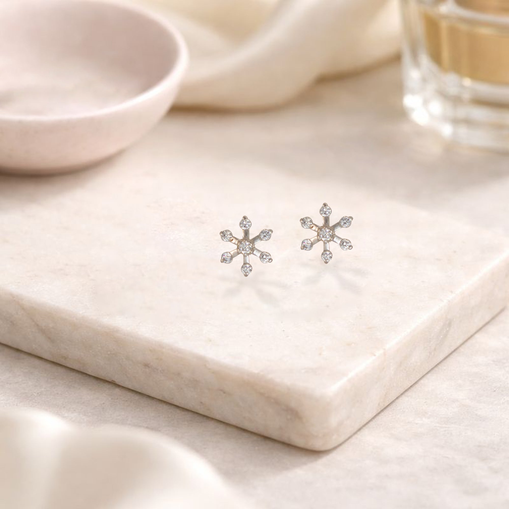 925 Sterling Silver Clear Stone Starburst Stud Earrings | Floral Sparkle Design