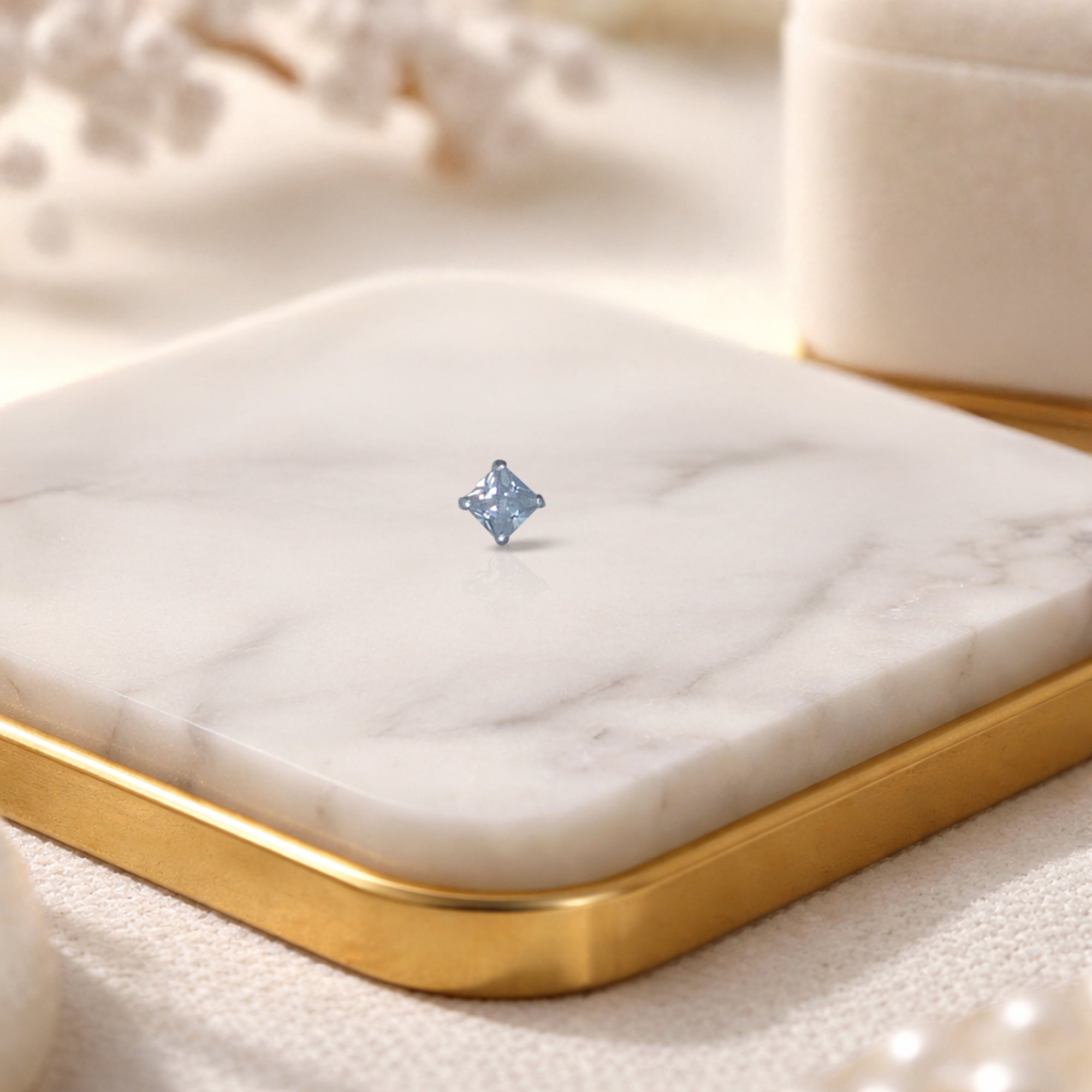 Elegant Square Solitaire Nose Pin in 925 Sterling Silver