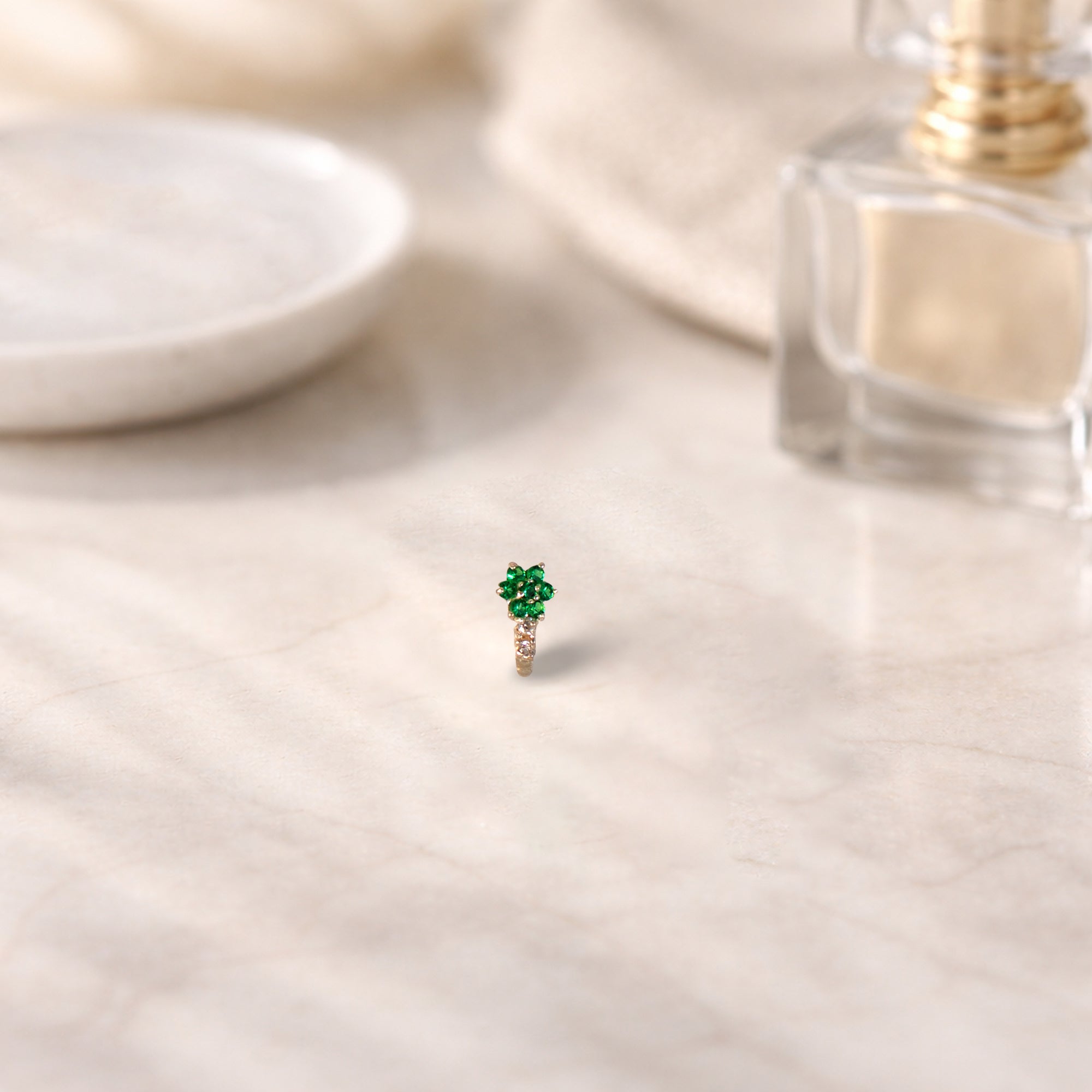 TVISVA JEWELS 925 Sterling Silver Green Floral Nose Pin for Women with Cubic Zirconia Stones