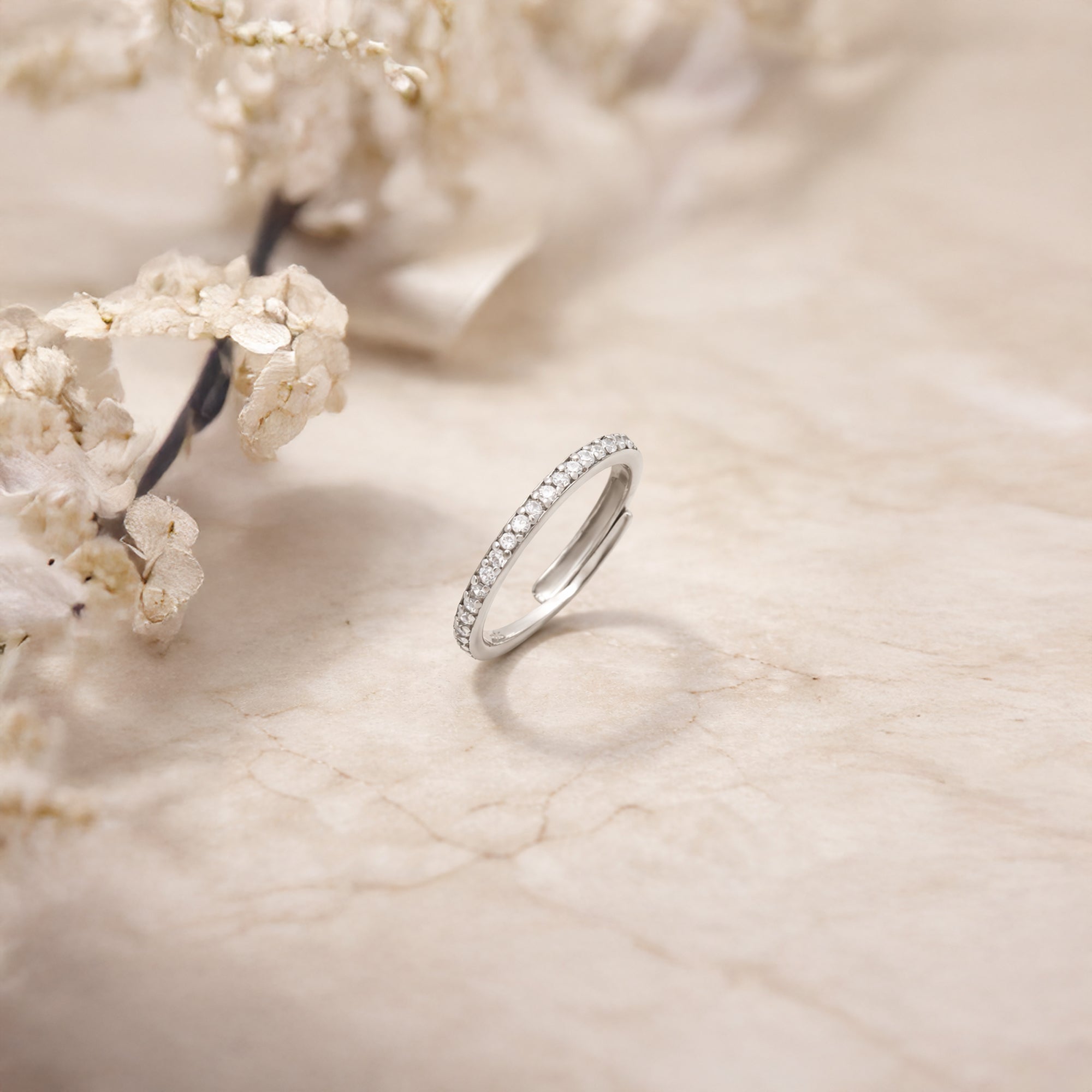 Diamond-Style CZ Eternity Ring in 925 Sterling Silver – Adjustable Slim Band
