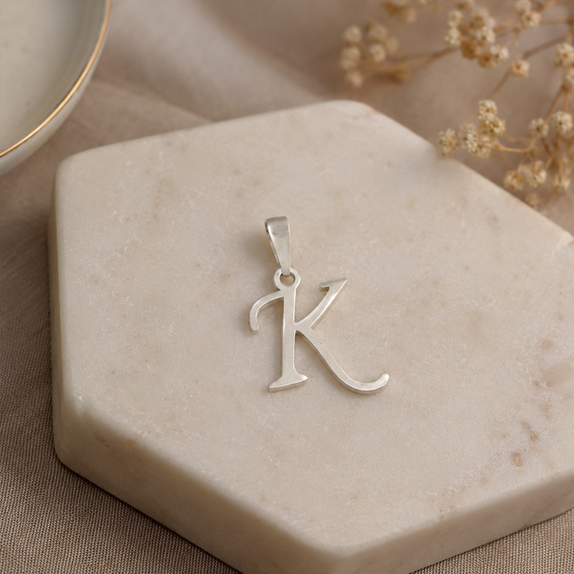 925 Sterling Silver K Initial Pendant | Personalized Alphabet Necklace Charm | Minimalist Letter K Pendant