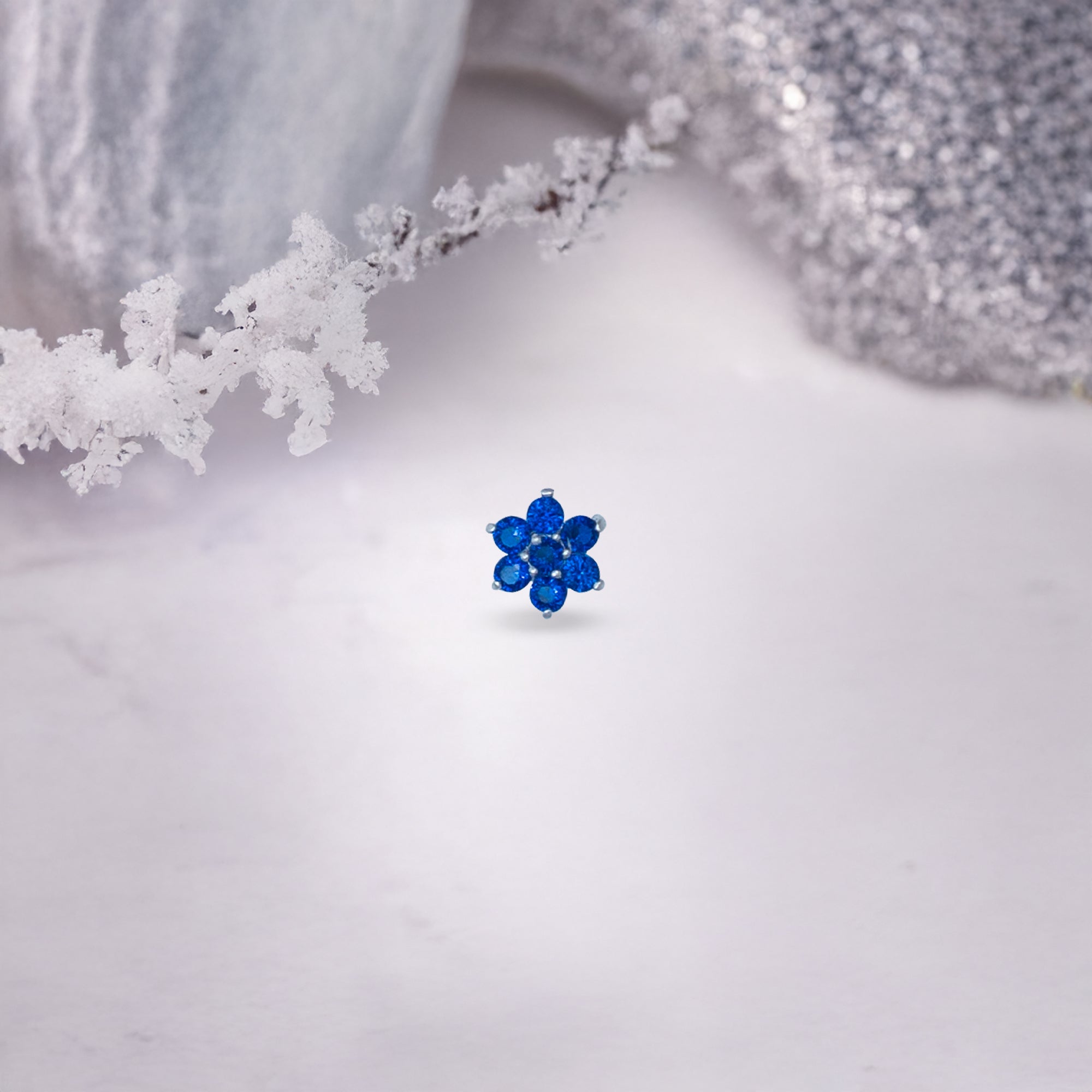 925 Sterling Silver Blue Floral Nose Pin | Elegant Flower Design Nose Stud for Women & Girls
