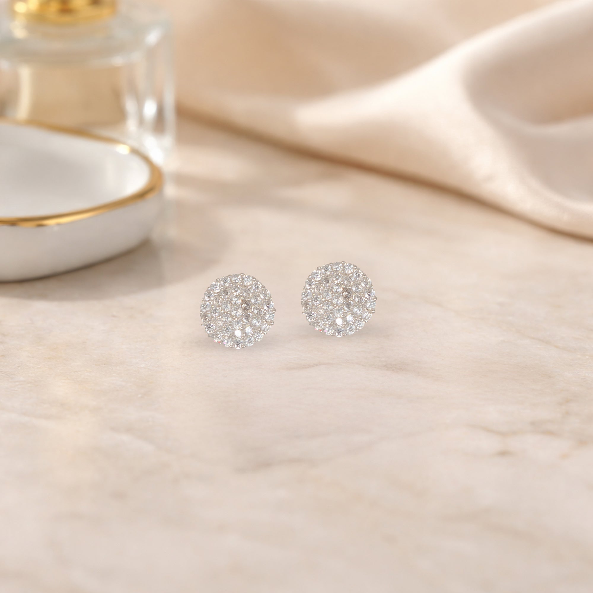 925 Sterling Silver Round Pavé Stud Earrings for Women | Diamond-Style Sparkle Studs