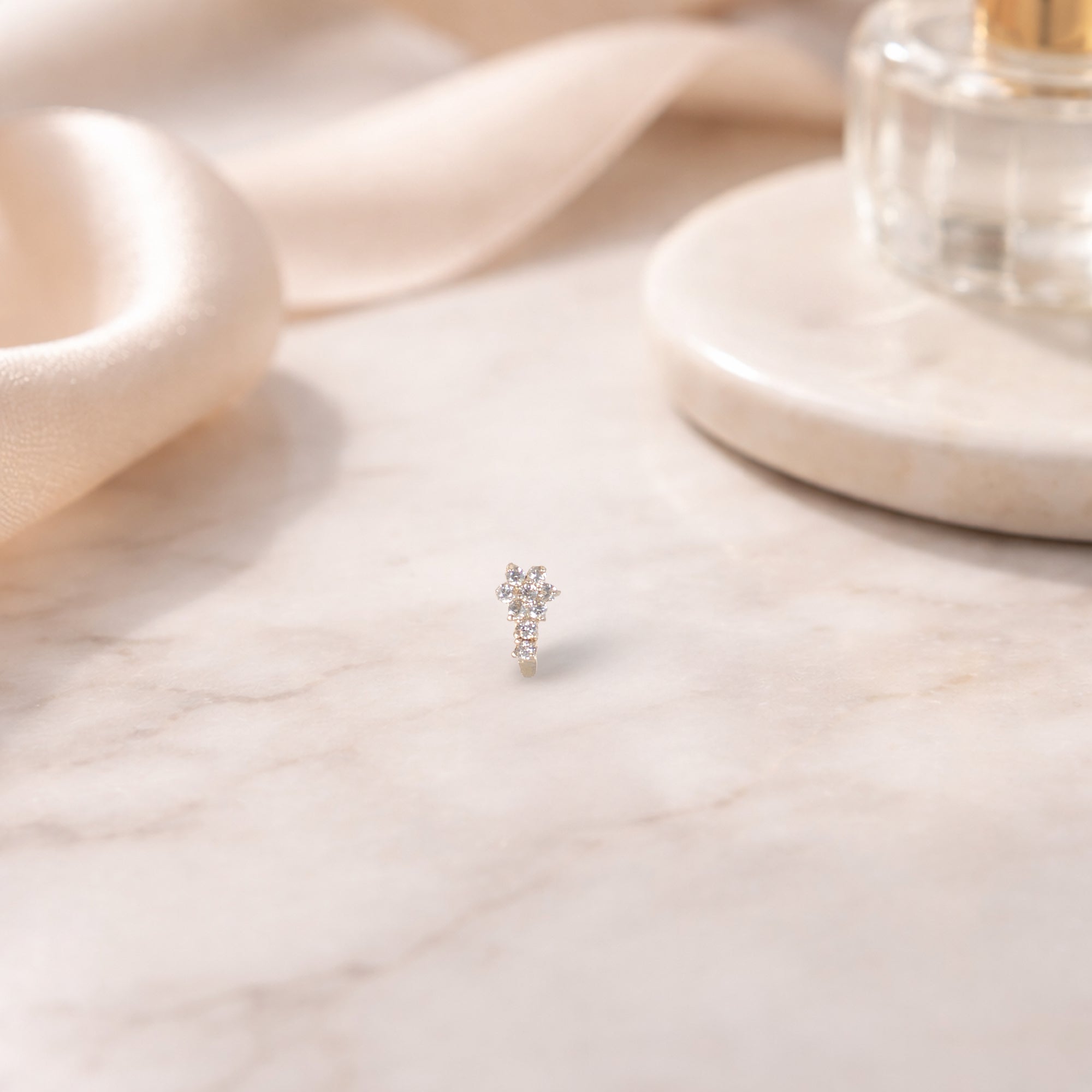 TVISVA JEWELS 925 Sterling Silver Floral Nose Pin for Women with Clear Cubic Zirconia Stones