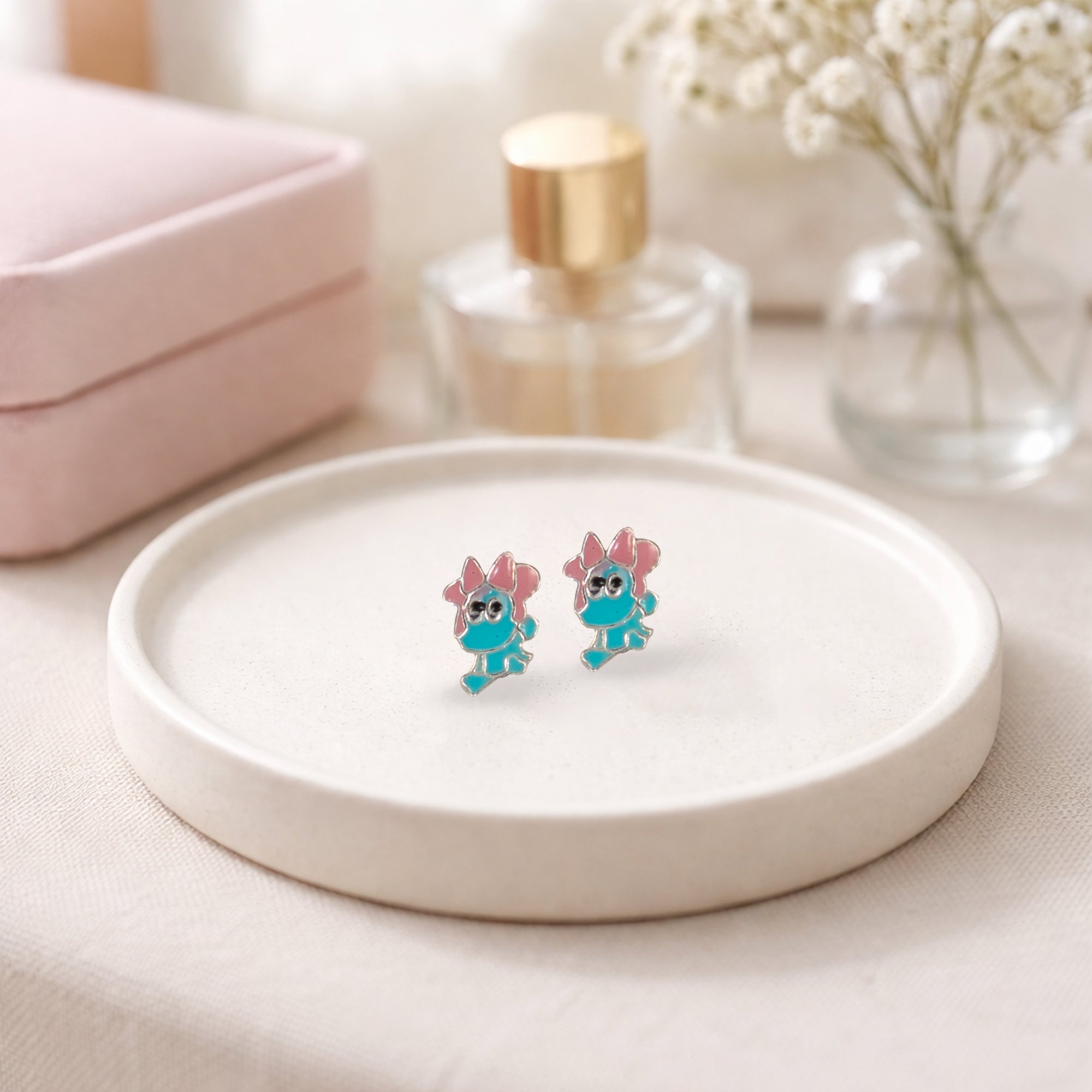 Cute Blue Cartoon Stud Earrings for Kids | 925 Sterling Silver Enamel Earrings