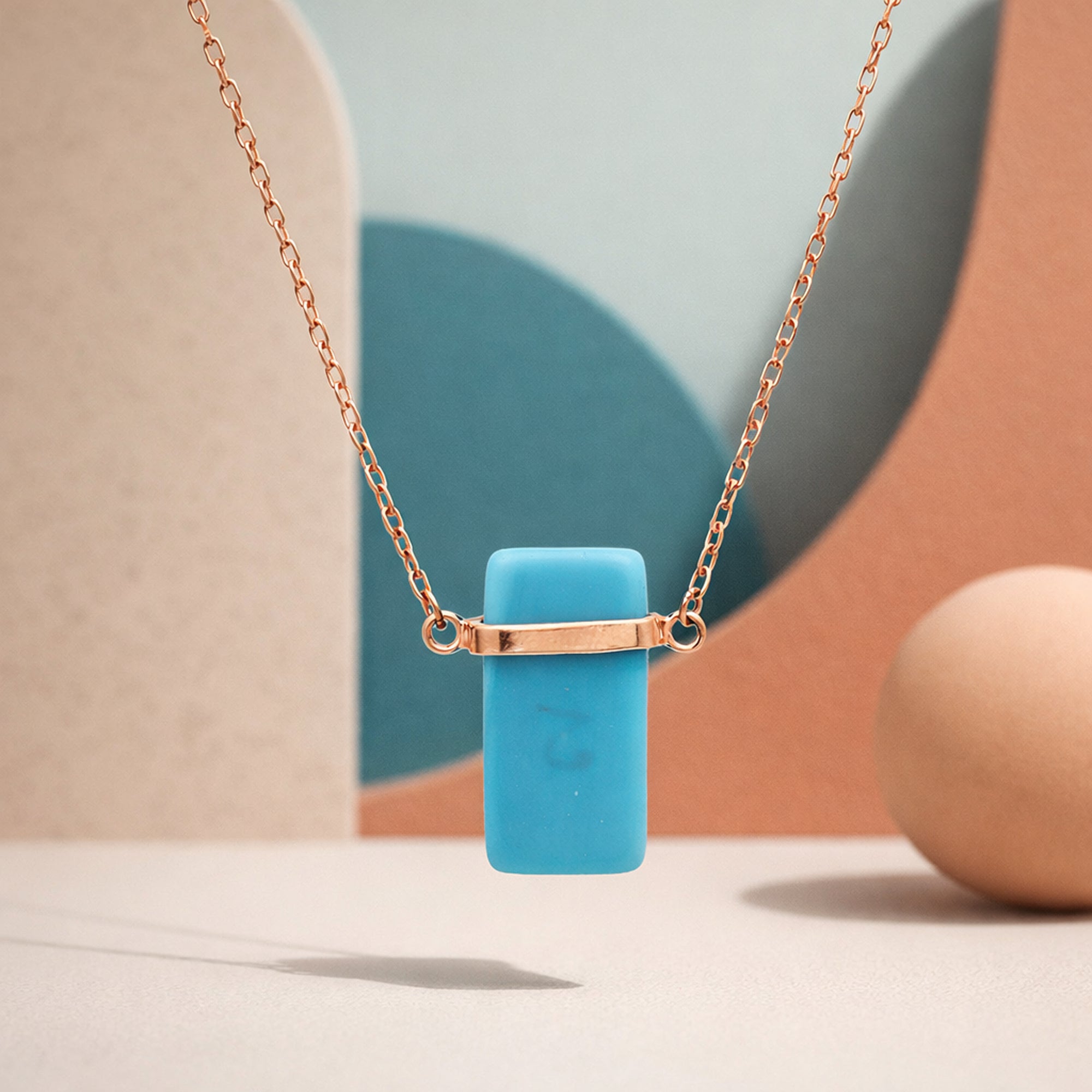 925 Sterling Silver Rose Gold-Plated Turquoise Bar Pendant Necklace for Women