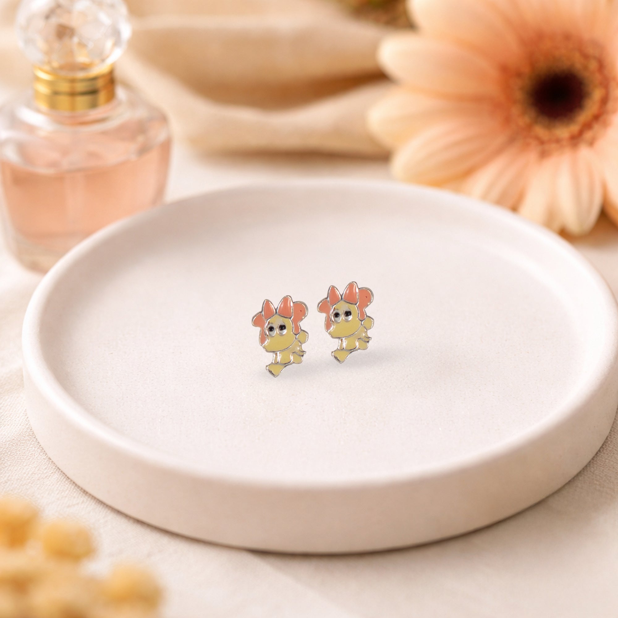 Cute Yellow Cartoon Stud Earrings for Kids | 925 Sterling Silver Enamel Earrings