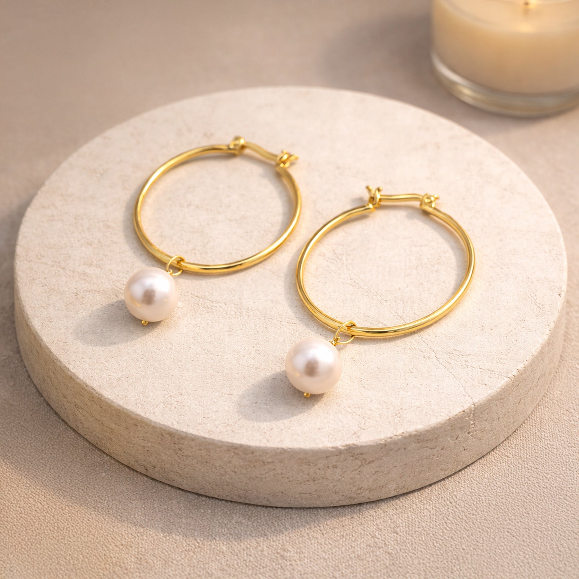 Gold-Plated Pearl Drop Hoop Earrings in 925 Sterling Silver