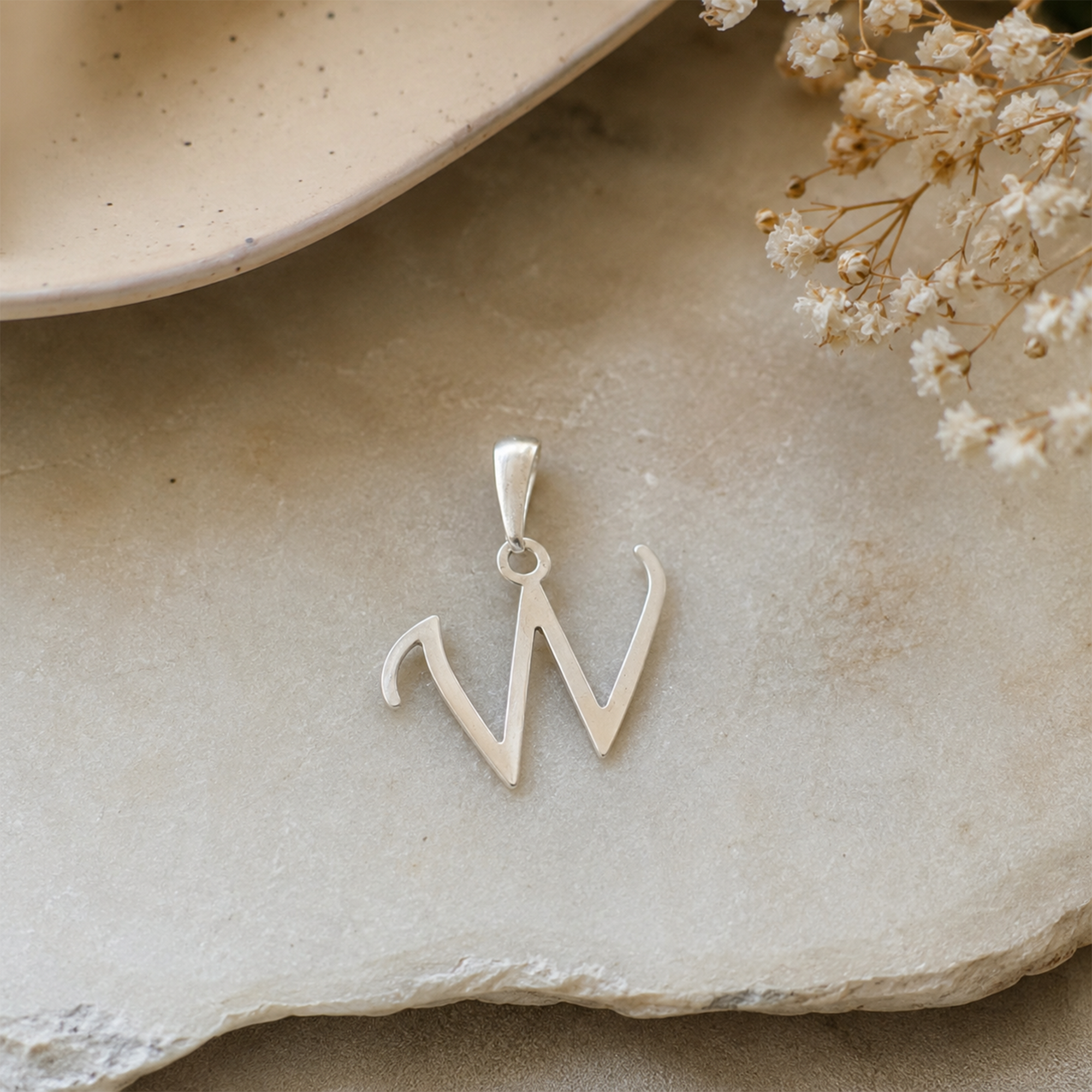 925 Sterling Silver W Initial Pendant | Personalized Alphabet Necklace Charm | Elegant Letter W Pendant