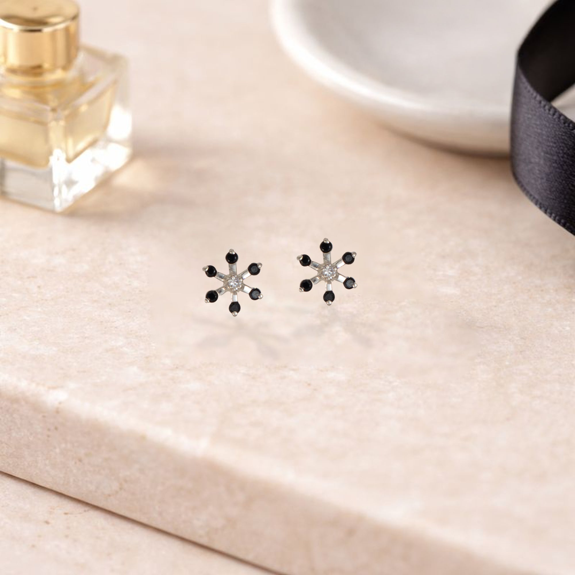 925 Sterling Silver Snowflake Stud Earrings for Women | Minimal Crystal Star Earrings