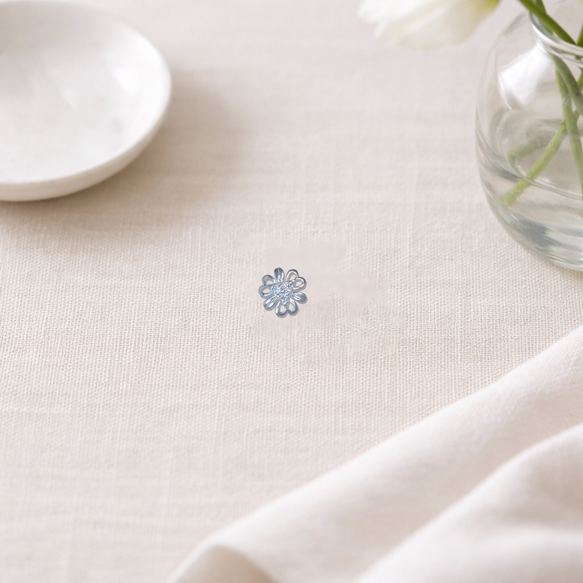 925 Sterling Silver Floral Crystal Nose Pin | Delicate Flower Design Nose Stud