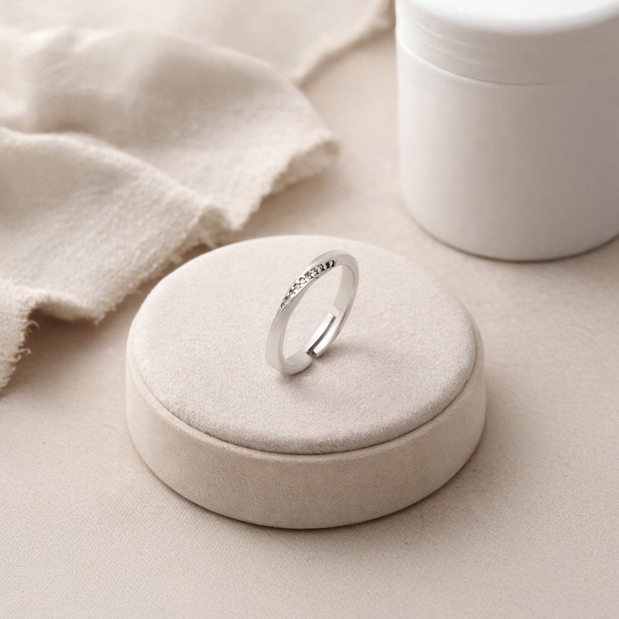 925 Sterling Silver Adjustable CZ Ring for Women | Minimal Crystal Studded Open Band Ring